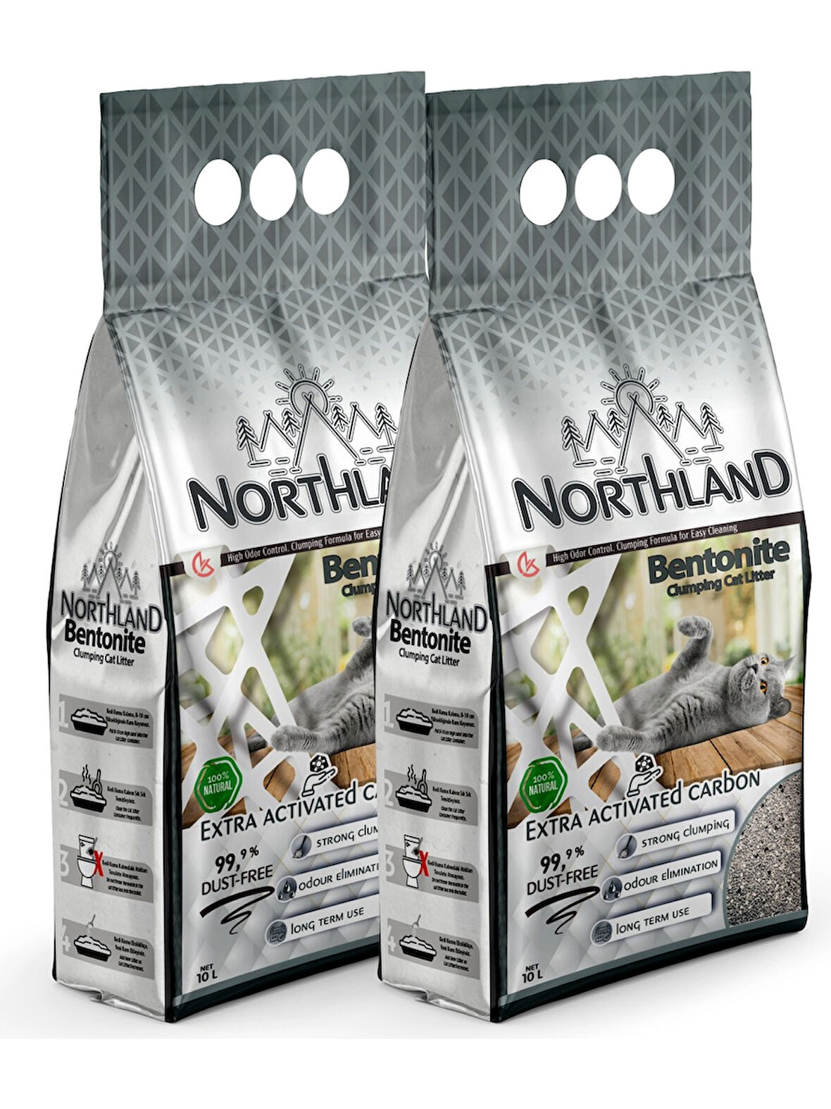 Northland Aktif Karbonlu Kedi Kumu 10 lt x2 Adet 