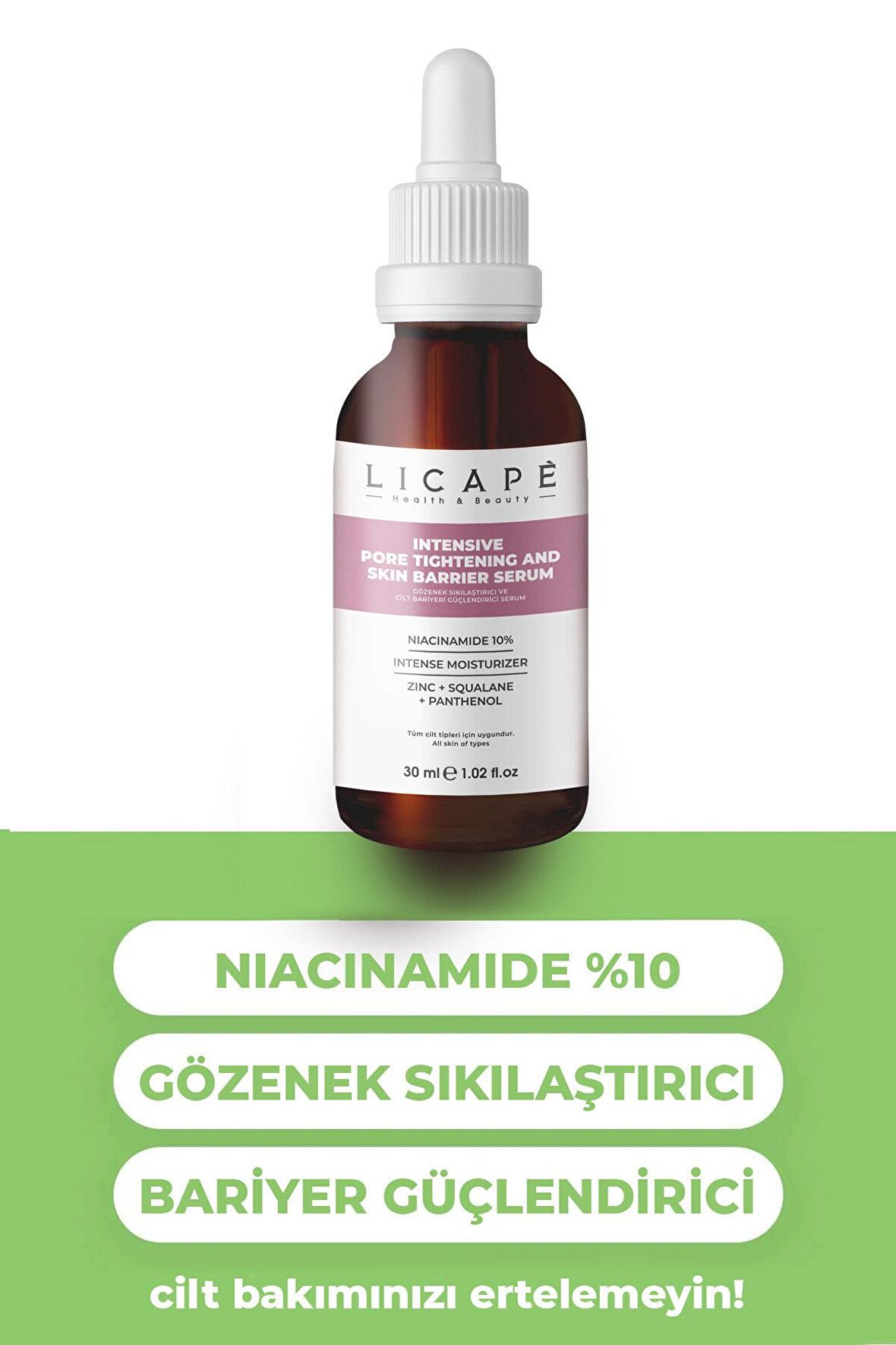 Gözenek Sıkılaştırıcı ve Cilt Bariyeri Güçlendirici Niacinamide %10 Serum 30ml