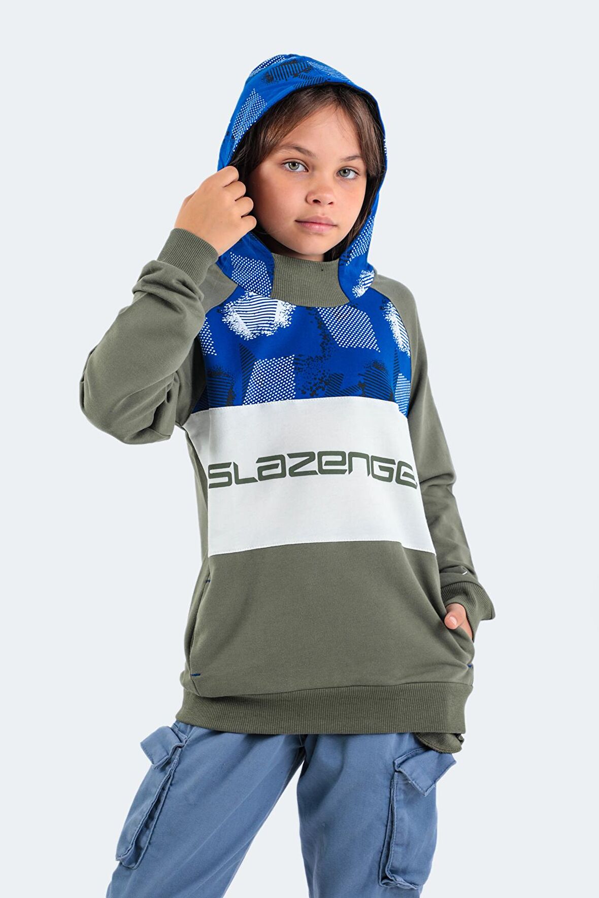 Slazenger DRAGICA IN Çocuk Kapüşonlu Cepli Haki Sweatshirt
