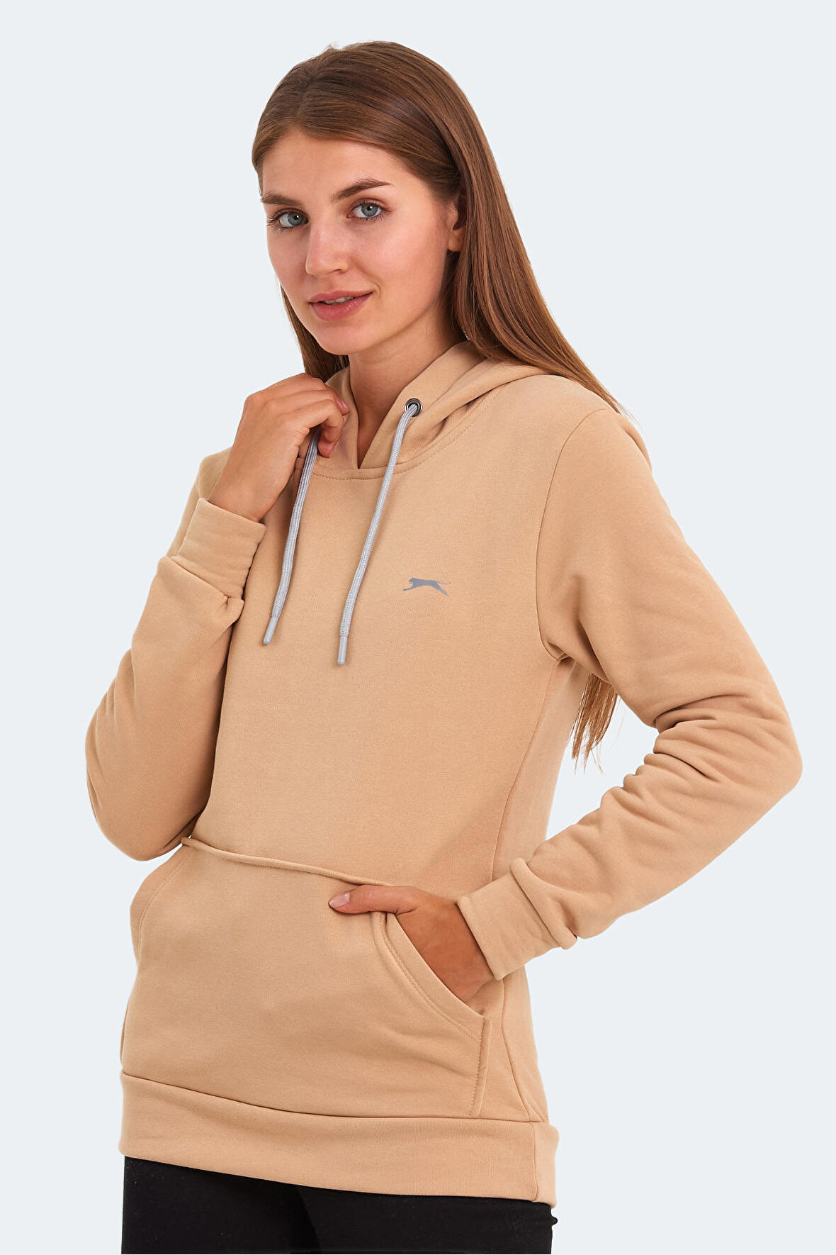 Slazenger KESHIAN IN Kadın Kapüşonlu Cepli Açık Kahve Sweatshirt