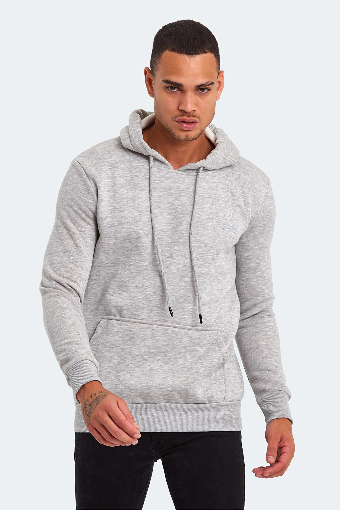 Slazenger KEANS IN Erkek Kapüşonlu Cepli Gri Sweatshirt