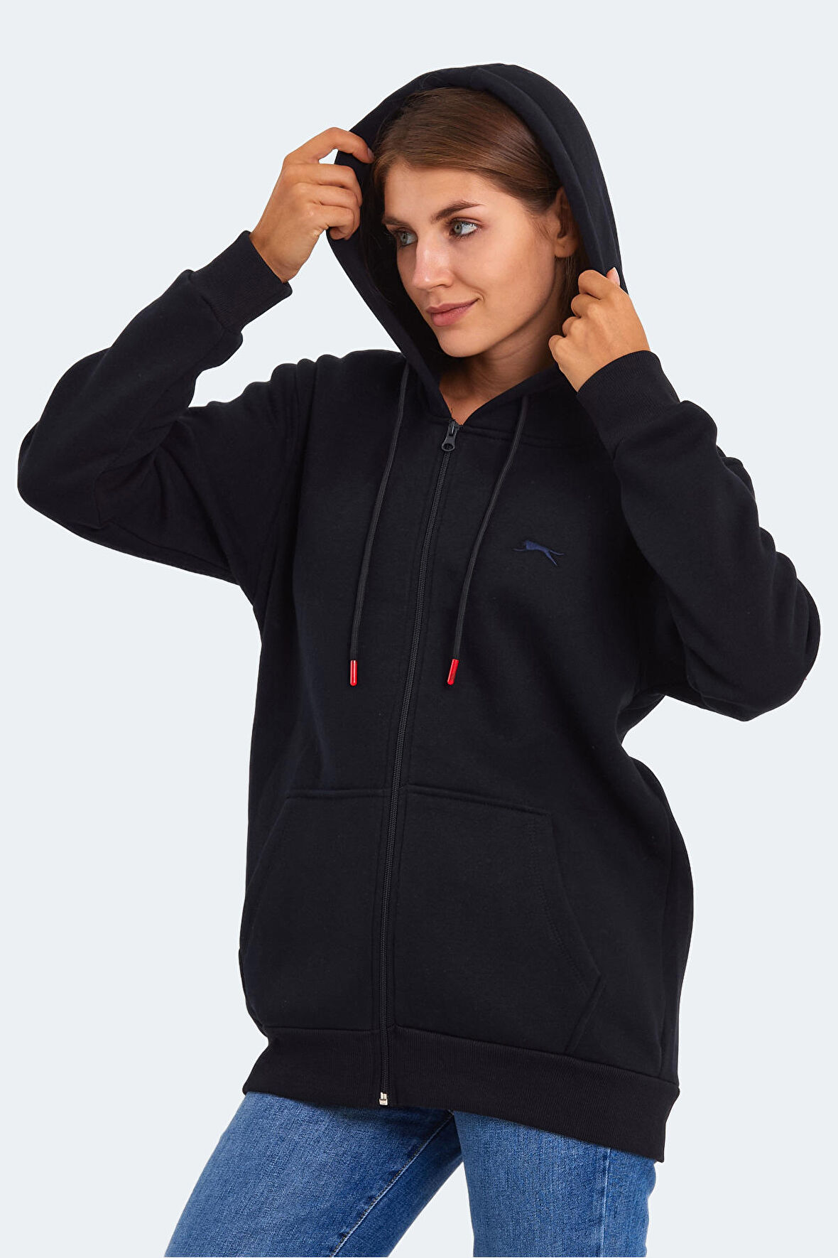 Slazenger KATYA Kadın Fermuarlı Kapüşonlu Cepli Lacivert Sweatshirt