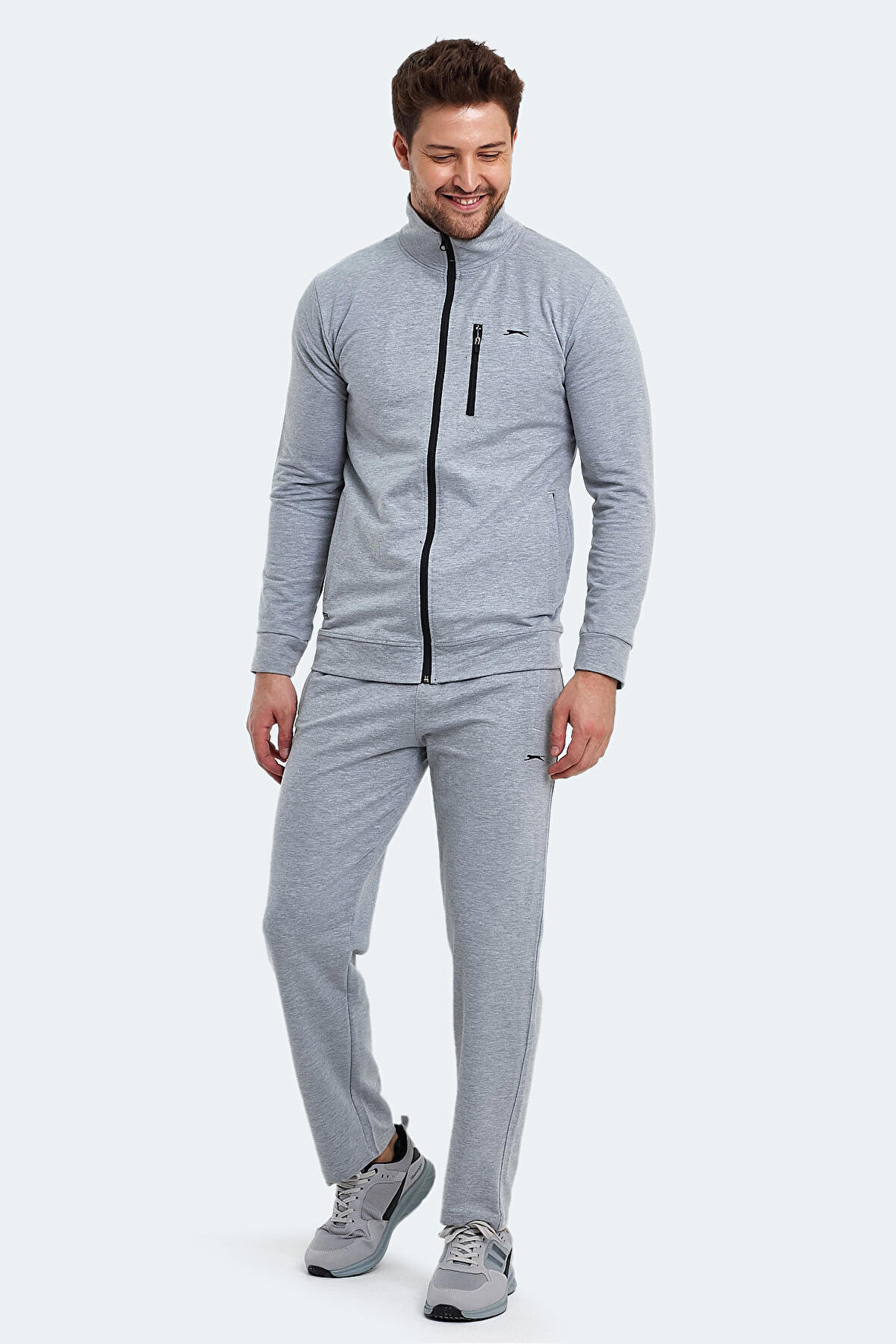 Slazenger ORAN I Erkek Fermuarlı Dik Yaka Cepli Gri Eşofman Takımı