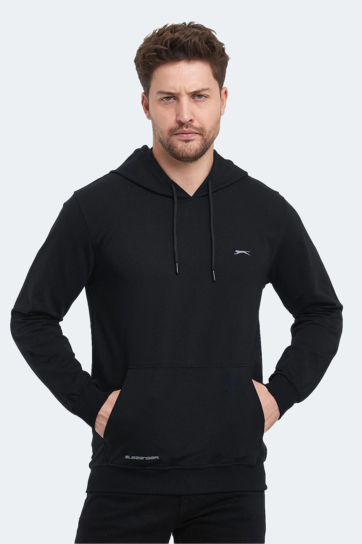 Slazenger OBRA IN Erkek Kapüşonlu Cepli Siyah Sweatshirt