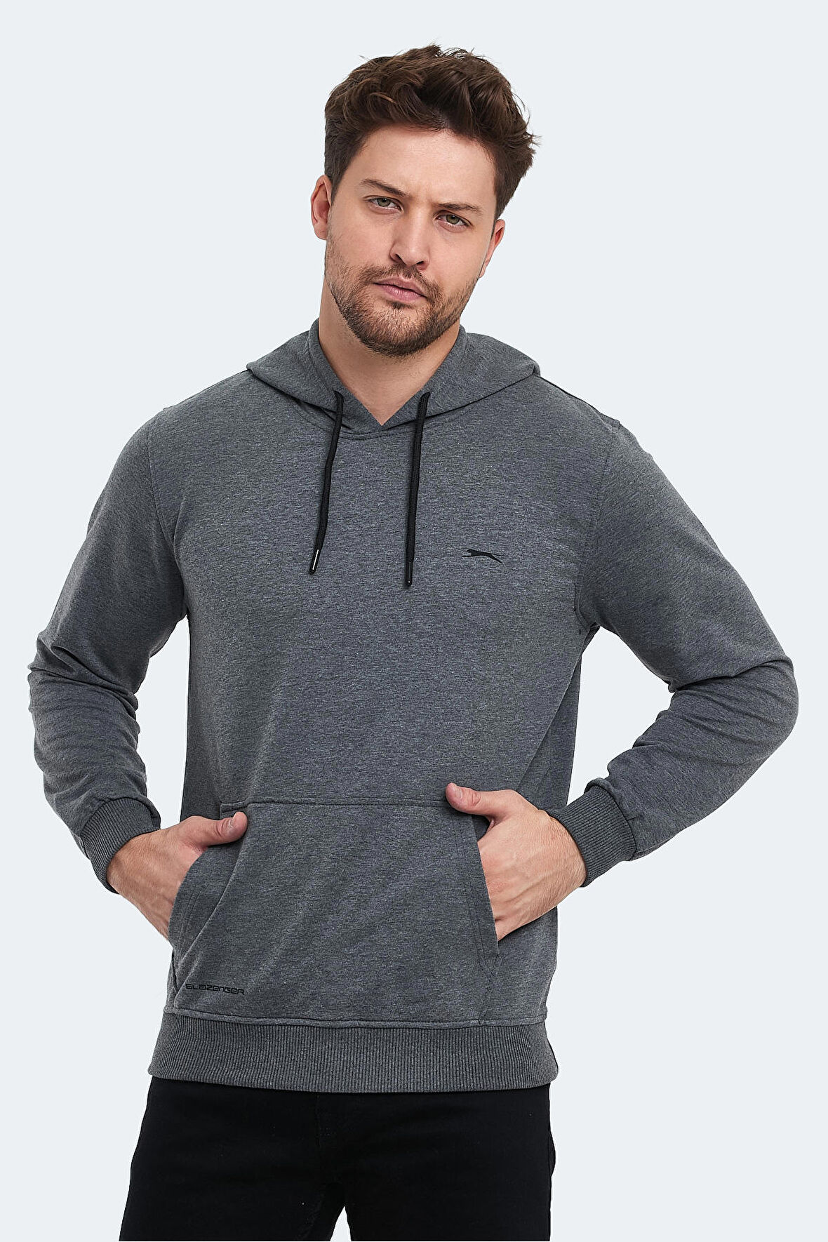 Slazenger OBRA IN Erkek Kapüşonlu Cepli Koyu Gri Sweatshirt