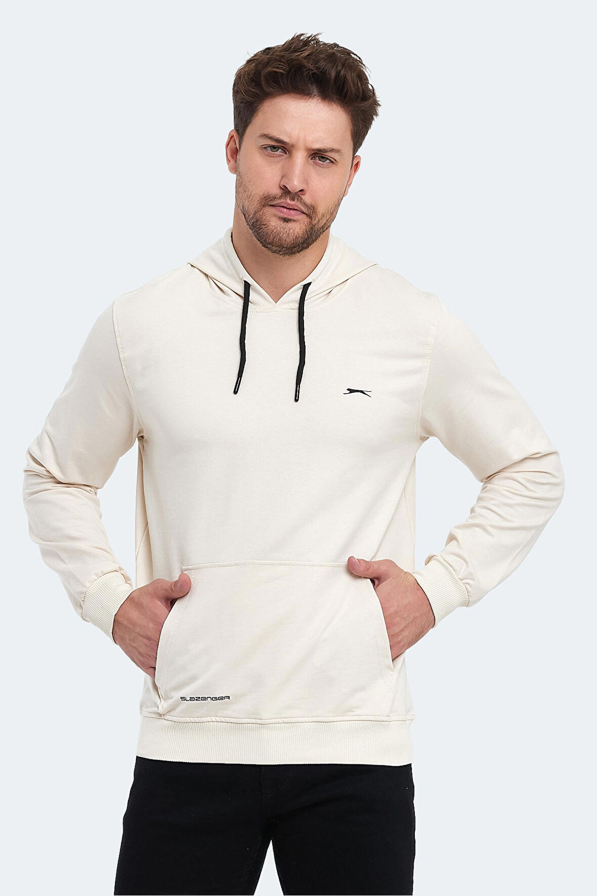 Slazenger OBRA IN Erkek Kapüşonlu Cepli Bej Sweatshirt