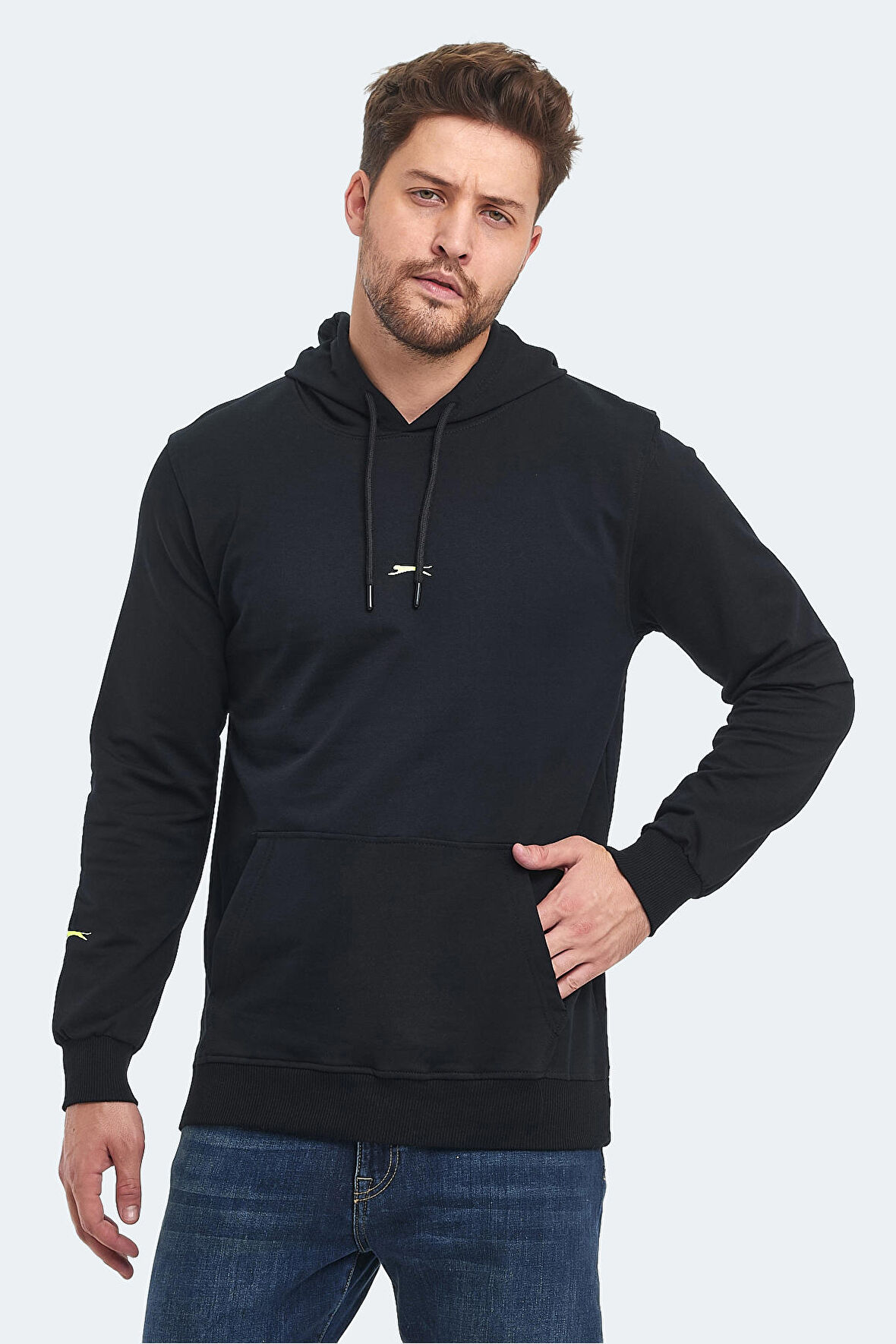 Slazenger OSLO IN Erkek Kapüşonlu Cepli Siyah Sweatshirt
