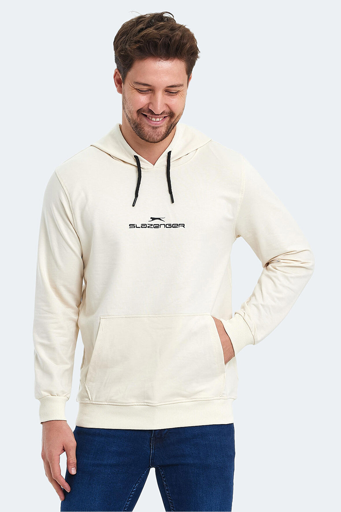 Slazenger ONCA Erkek Kanguru Cepli Kapüşonlu Bej Sweatshirt