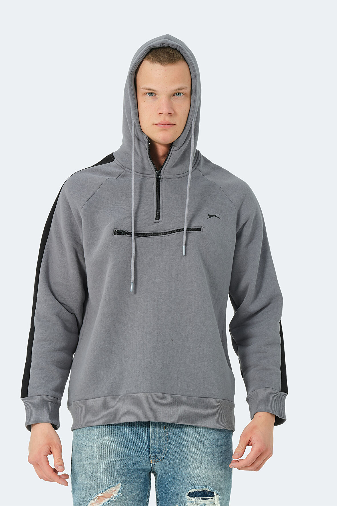 Slazenger KLEMENT IN Erkek Kapüşonlu Fermuarlı Koyu Gri Sweatshirt