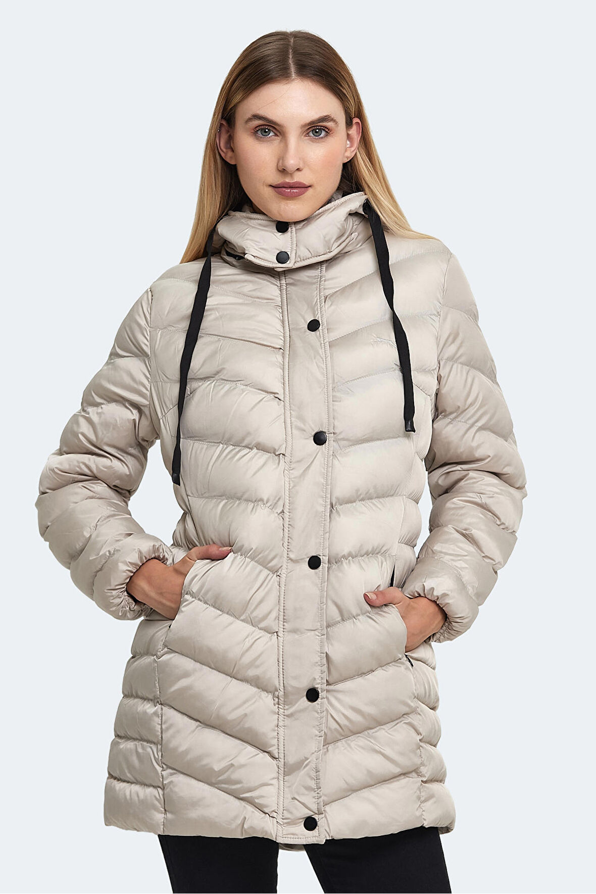 Slazenger GWEN Kadın Kapüşonlu Şişme Beyaz Mont & Kaban