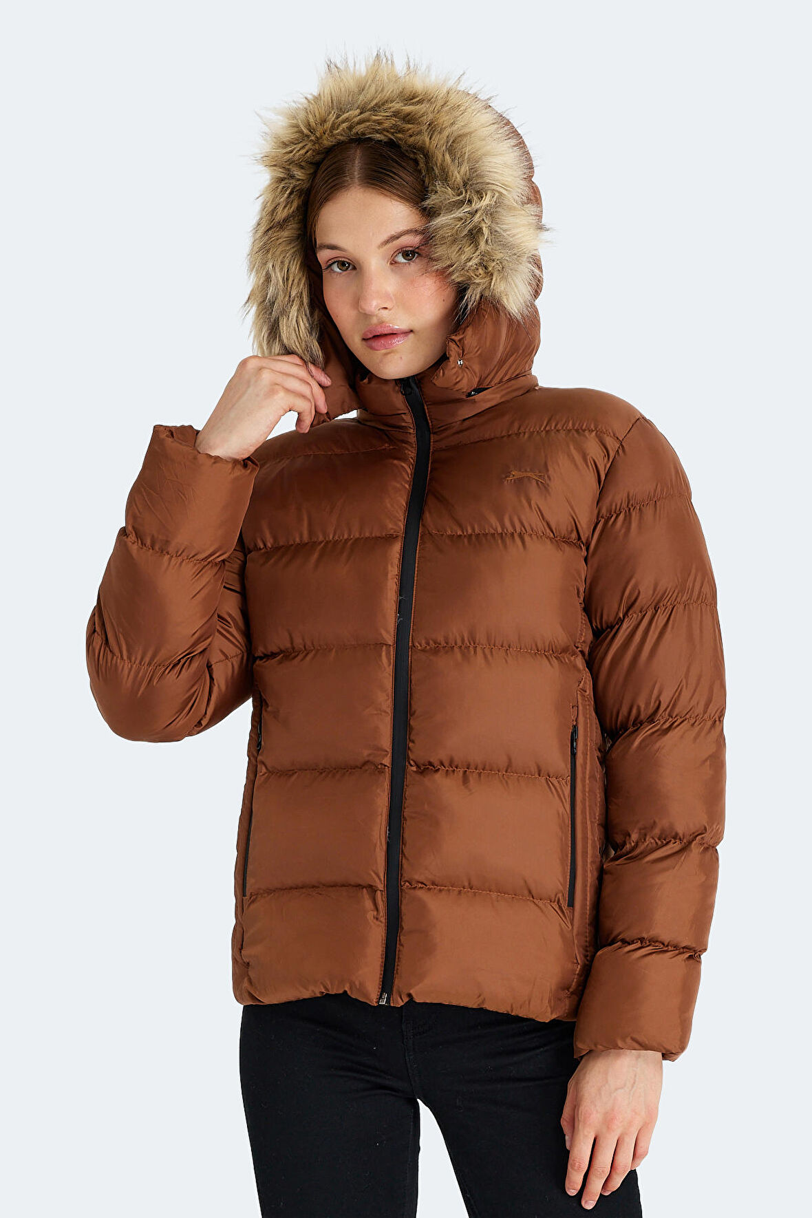 Slazenger GUEST Kadın Kapüşonlu Şişme Taba Mont & Kaban