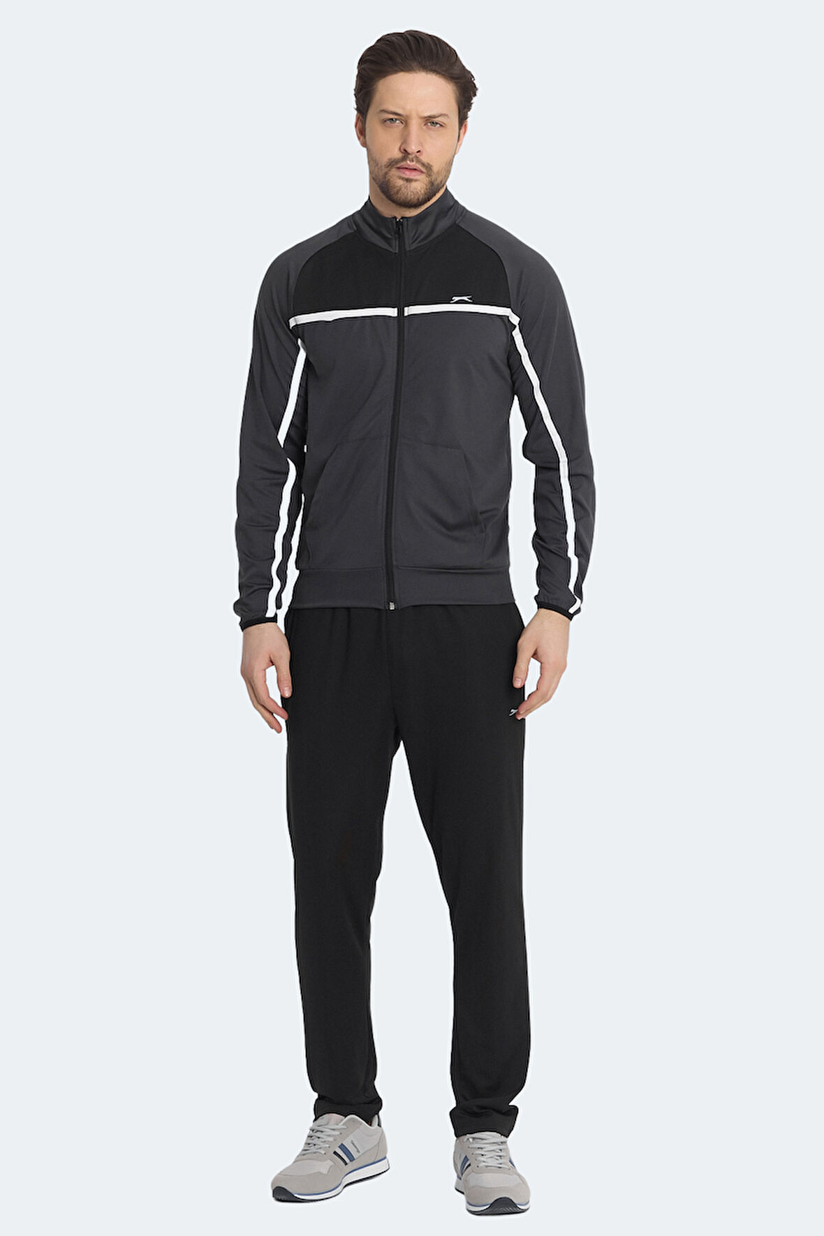 Slazenger REFORM Erkek Fermuarlı Dik Yaka Cepli Koyu Gri Eşofman Takımı