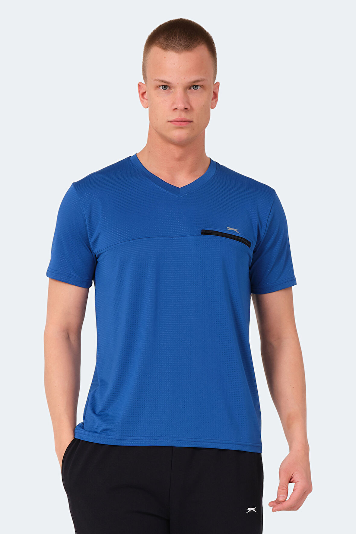 Slazenger KALLIAS Erkek Cepli V Yakan Saks Mavi Tişört