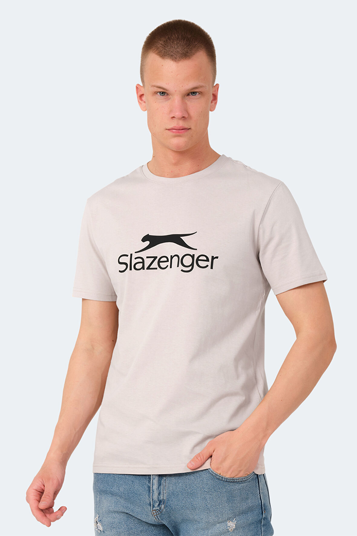 Slazenger VEERA IN Erkek Baskılı Taş Gri Tişört