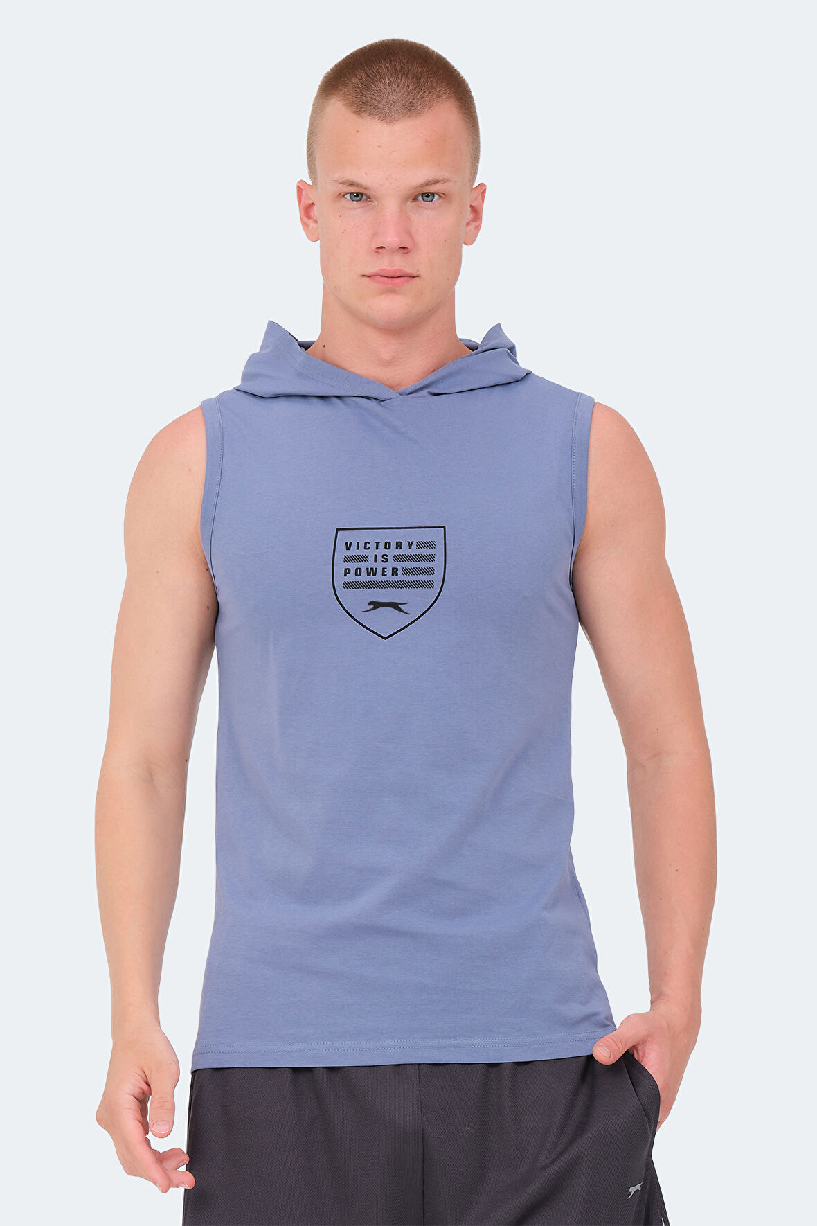 Slazenger VERSIO IN Erkek Kolsuz Baskılı Mavi Tişört