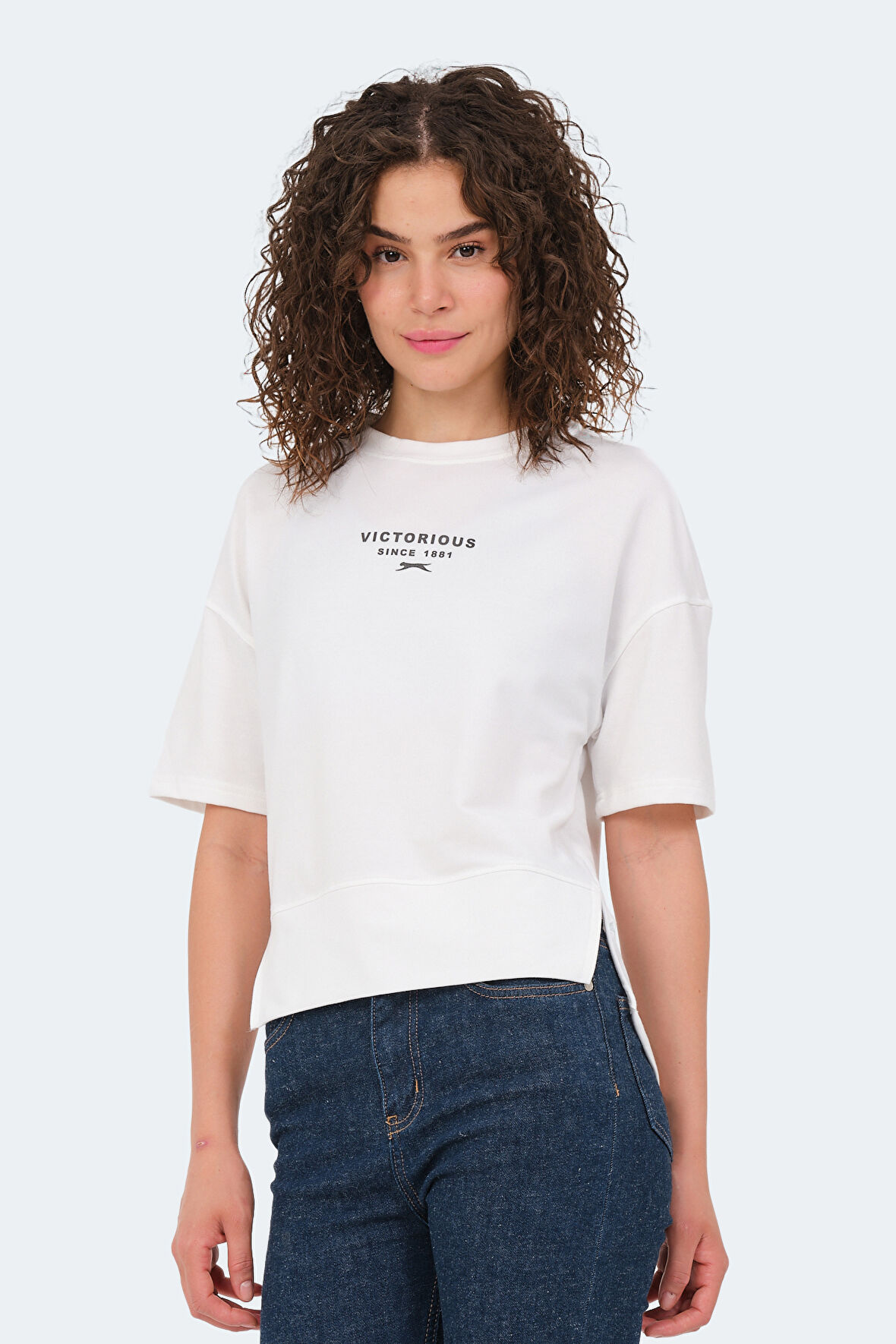 Slazenger VILLAGE Kadın Oversıze Ekru Tişört