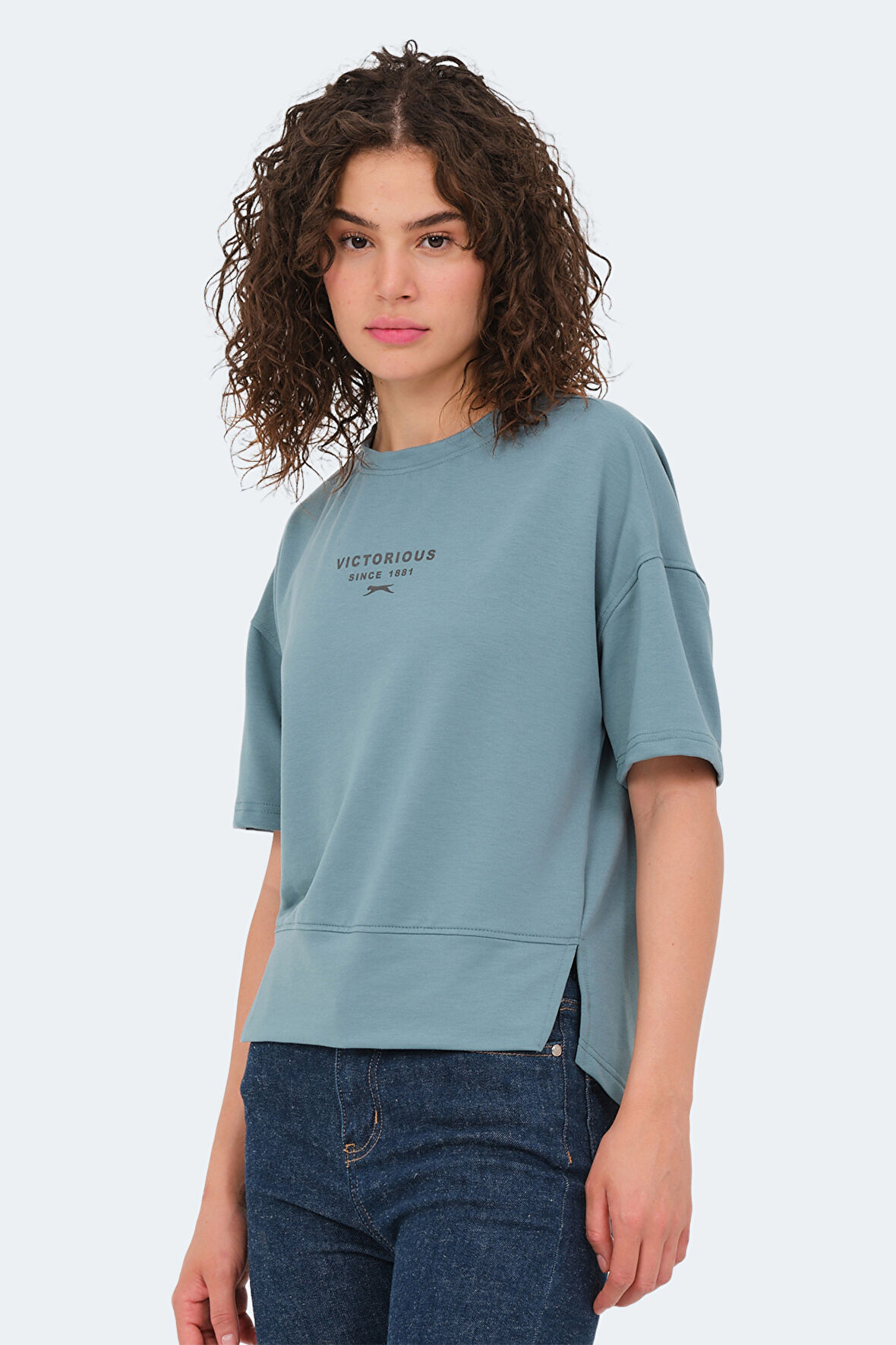Slazenger VILLAGE Kadın Oversıze Su Yeşili Tişört