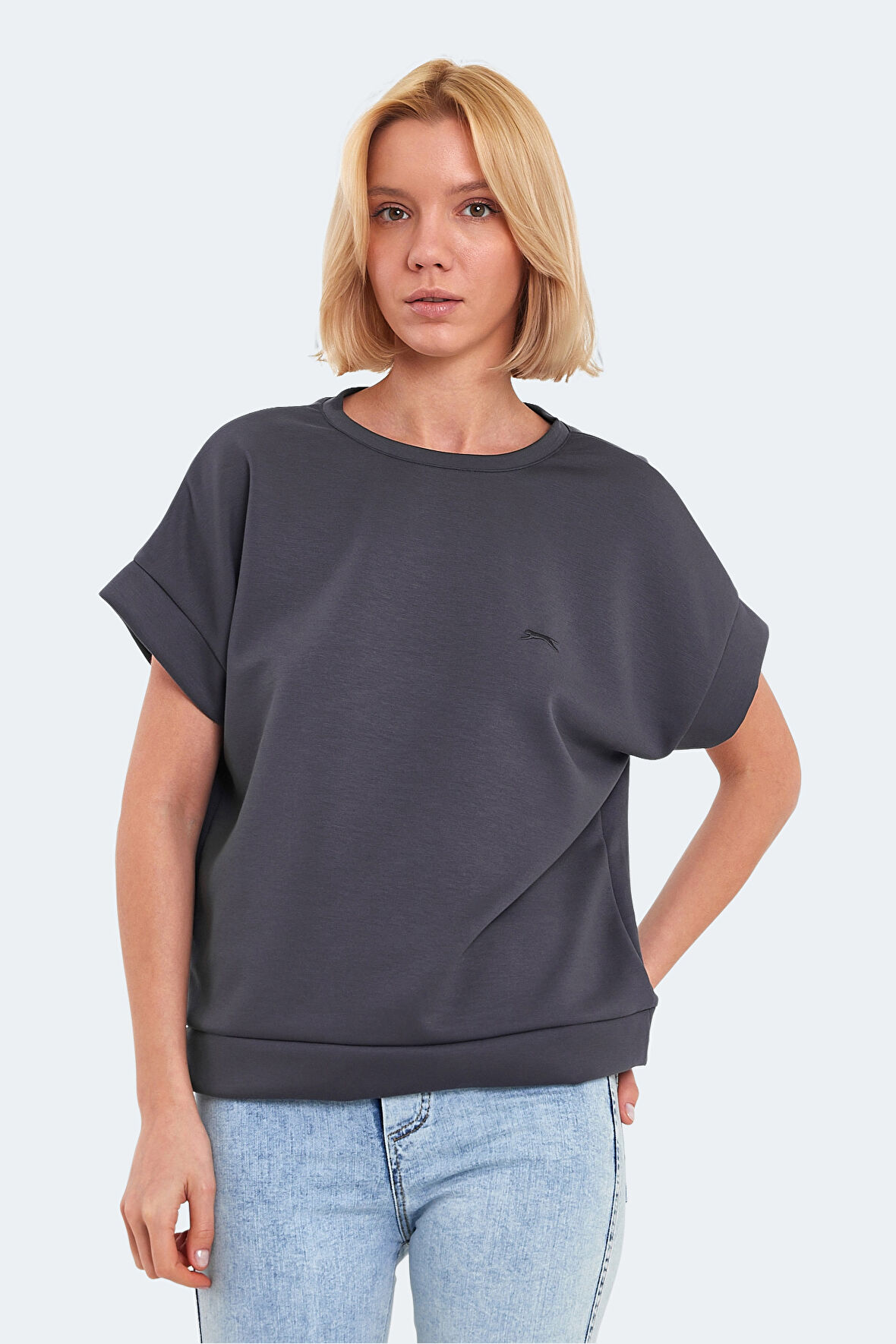 Slazenger VINKO I Kadın Oversıze Koyu Gri Tişört