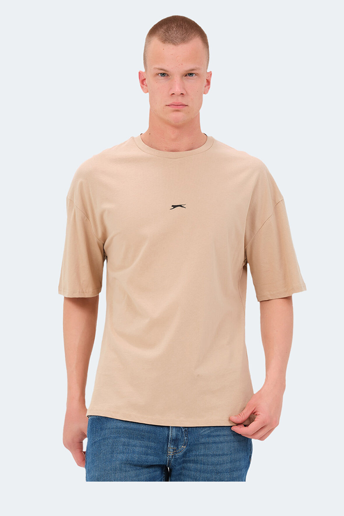Slazenger VENETIA I Erkek Baskılı Oversıze Bej Tişört