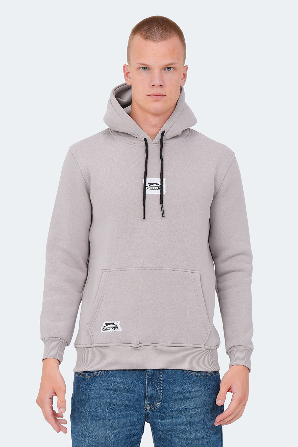 Slazenger OPHIR I Erkek Kapüşonlu Cepli Taş Gri Sweatshirt