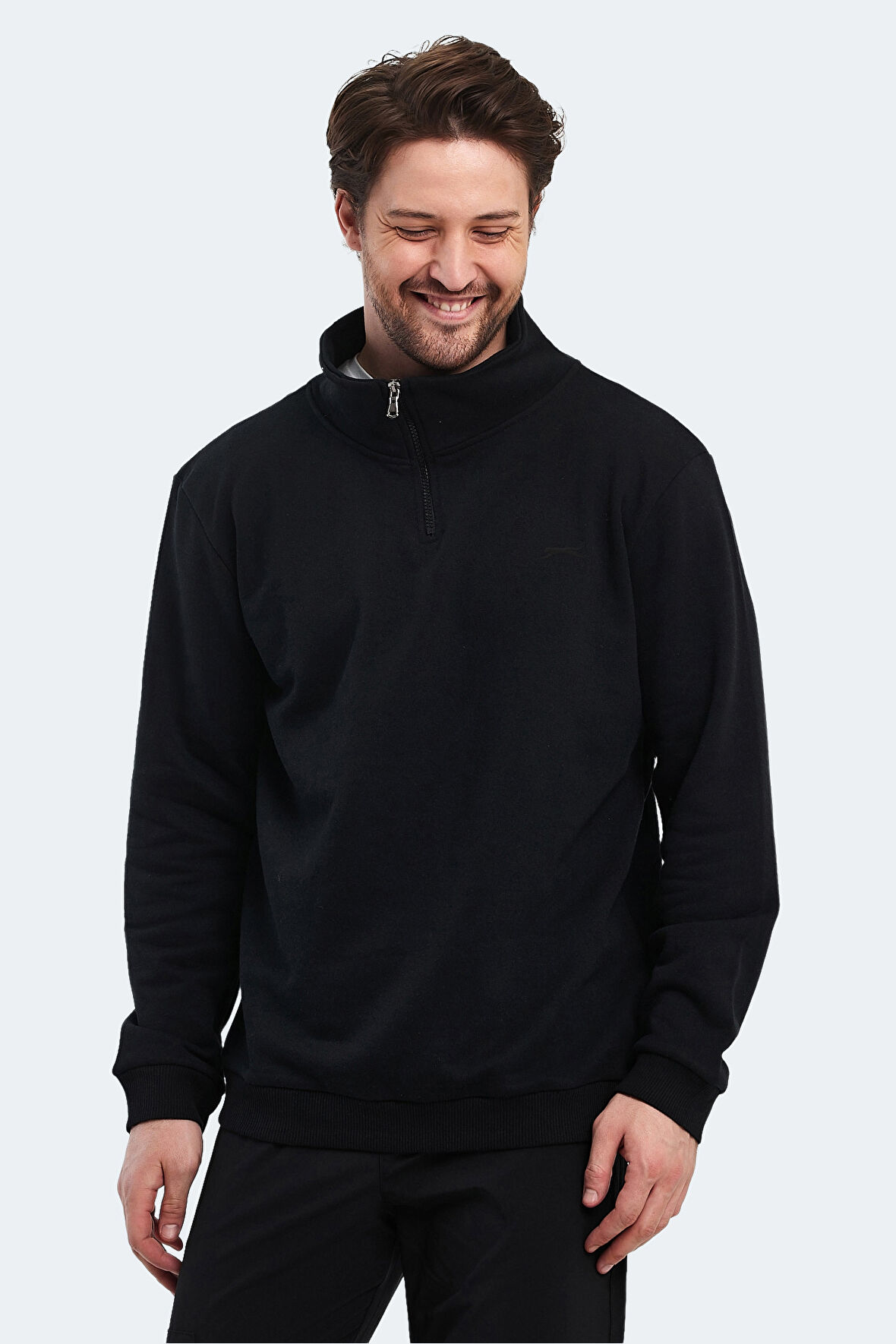 Slazenger KERMAN I Erkek Dik Yaka Fermuarlı Siyah Sweatshirt