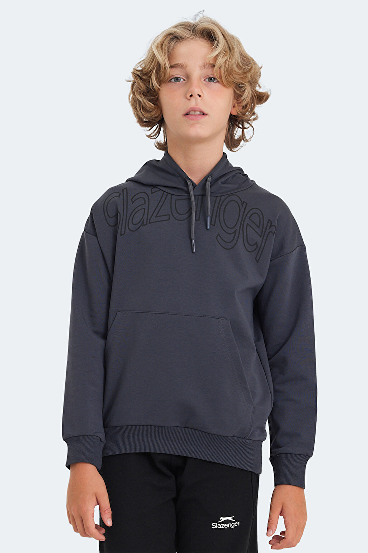 Slazenger LETTO Çocuk Kapüşonlu Cepli Koyu Gri Sweatshirt