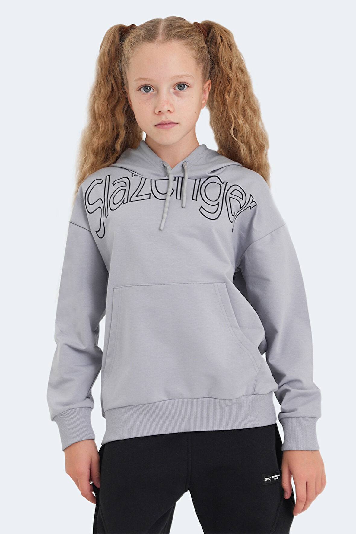 Slazenger LETTO Çocuk Kapüşonlu Cepli Taş Gri Sweatshirt