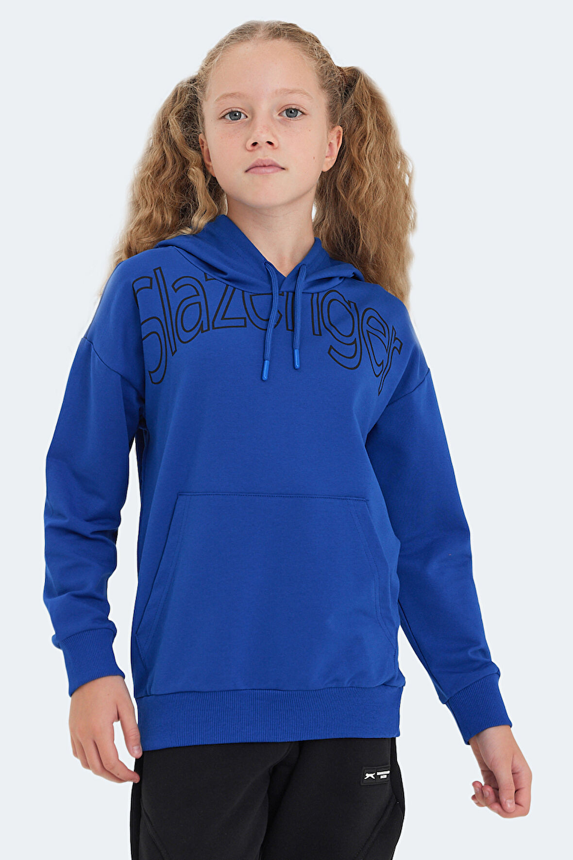 Slazenger LETTO Çocuk Kapüşonlu Cepli Saks Mavi Sweatshirt