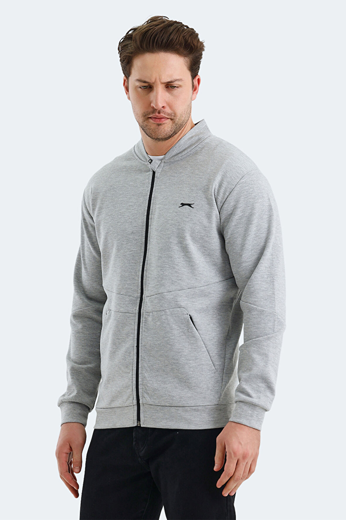 Slazenger VLAD Erkek Cepli Fermuarlı Gri Sweatshirt