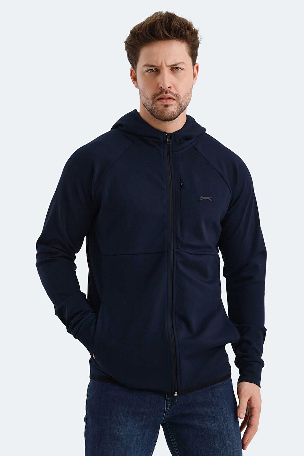 Slazenger VIOLET Erkek Fermuarlı Kapüşonlu Cepli Lacivert Sweatshirt