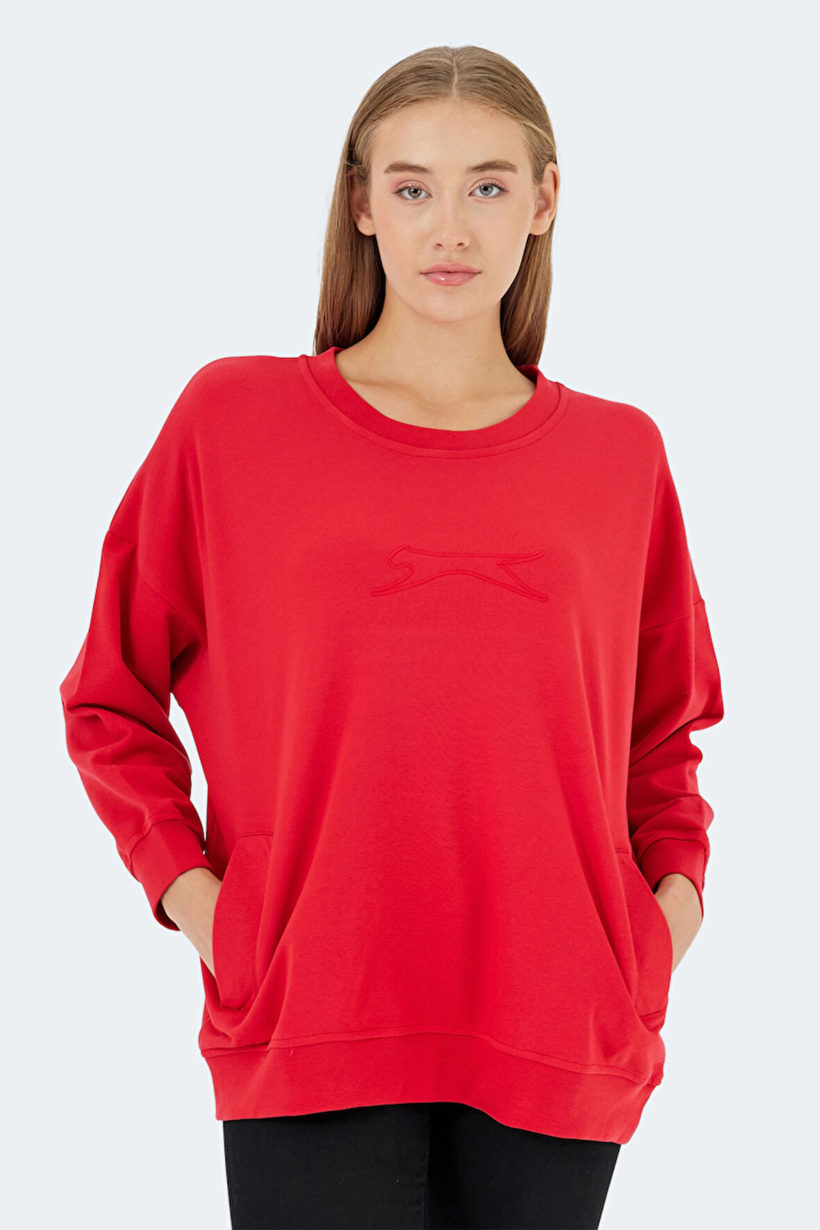 Slazenger VIKENTI SW Oversize Kadın Cepli Oversıze Kırmızı Sweatshirt