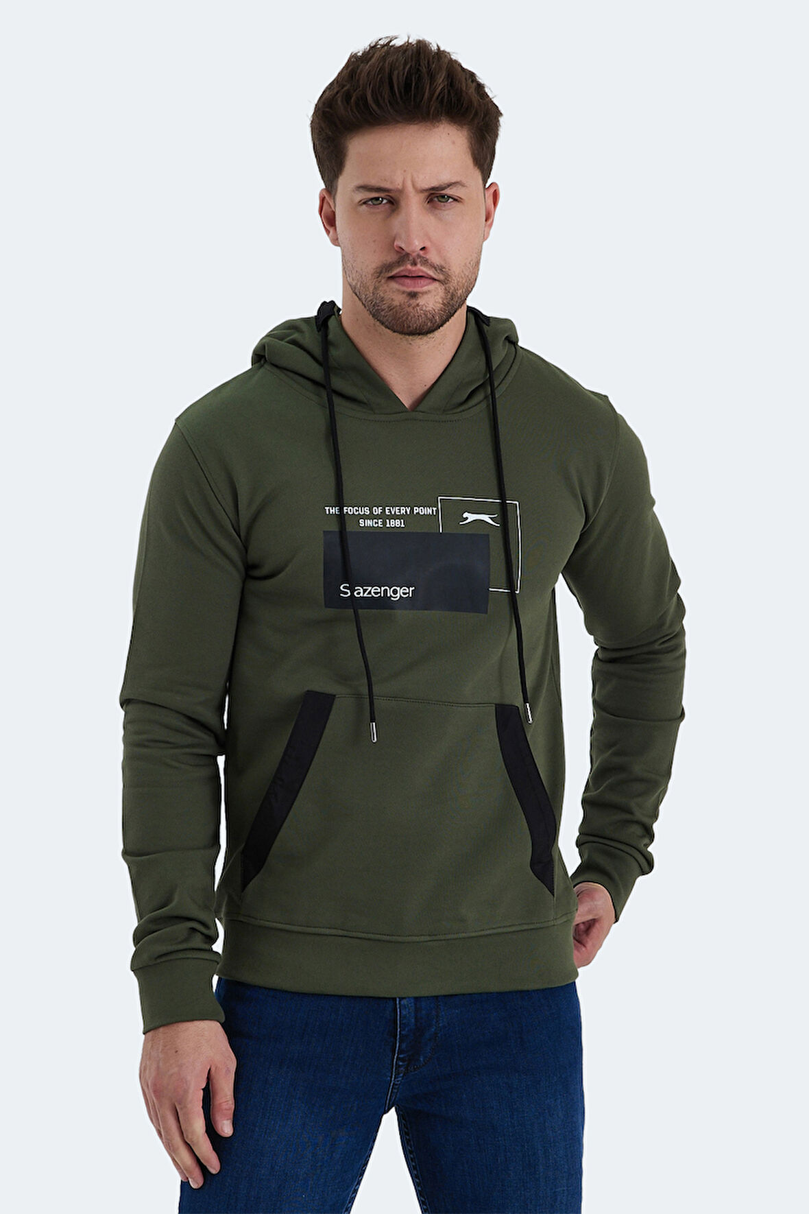 Slazenger VANDA Erkek Kanguru Cepli Kapüşonlu Haki Sweatshirt