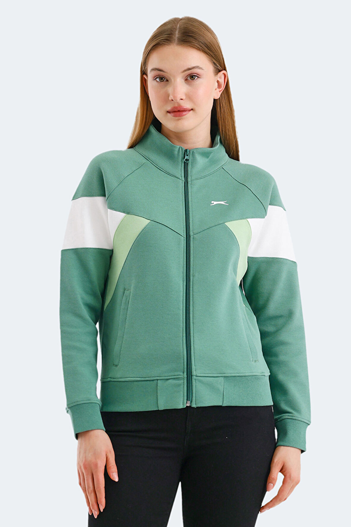 Slazenger VICTORY Kadın Fermuarlı Dik Yaka Cepli Yeşil Sweatshirt