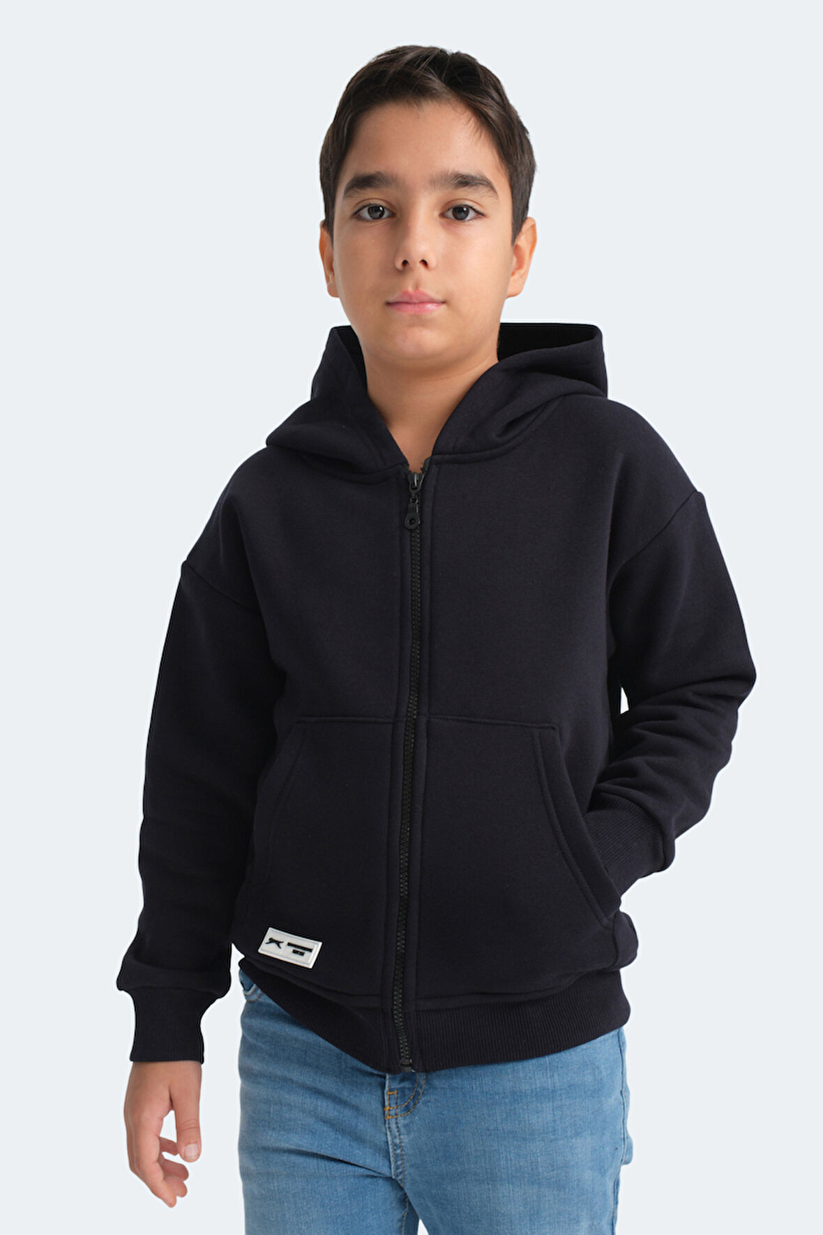 Slazenger LEKAN Çocuk Fermuarlı Kapüşonlu Cepli Lacivert Sweatshirt
