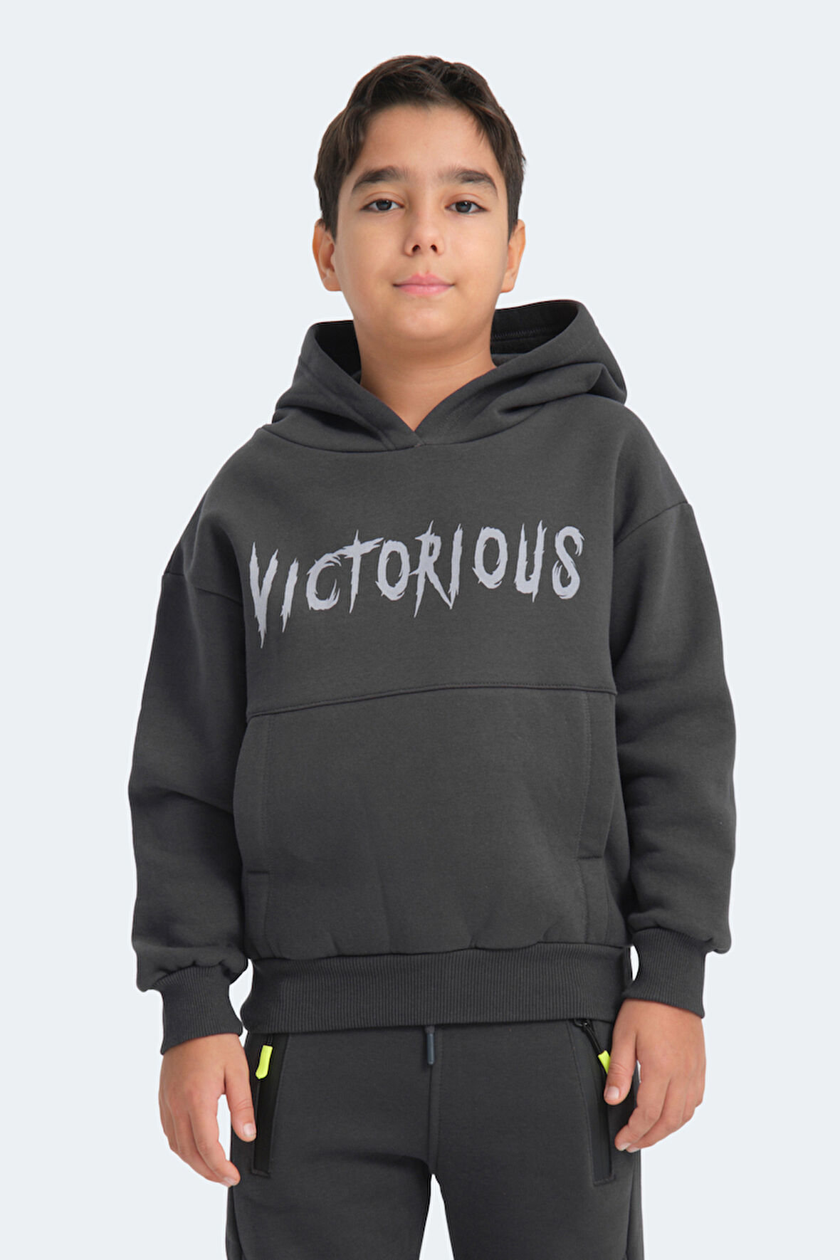 Slazenger LEXUS Çocuk Kapüşonlu Cepli Koyu Gri Sweatshirt