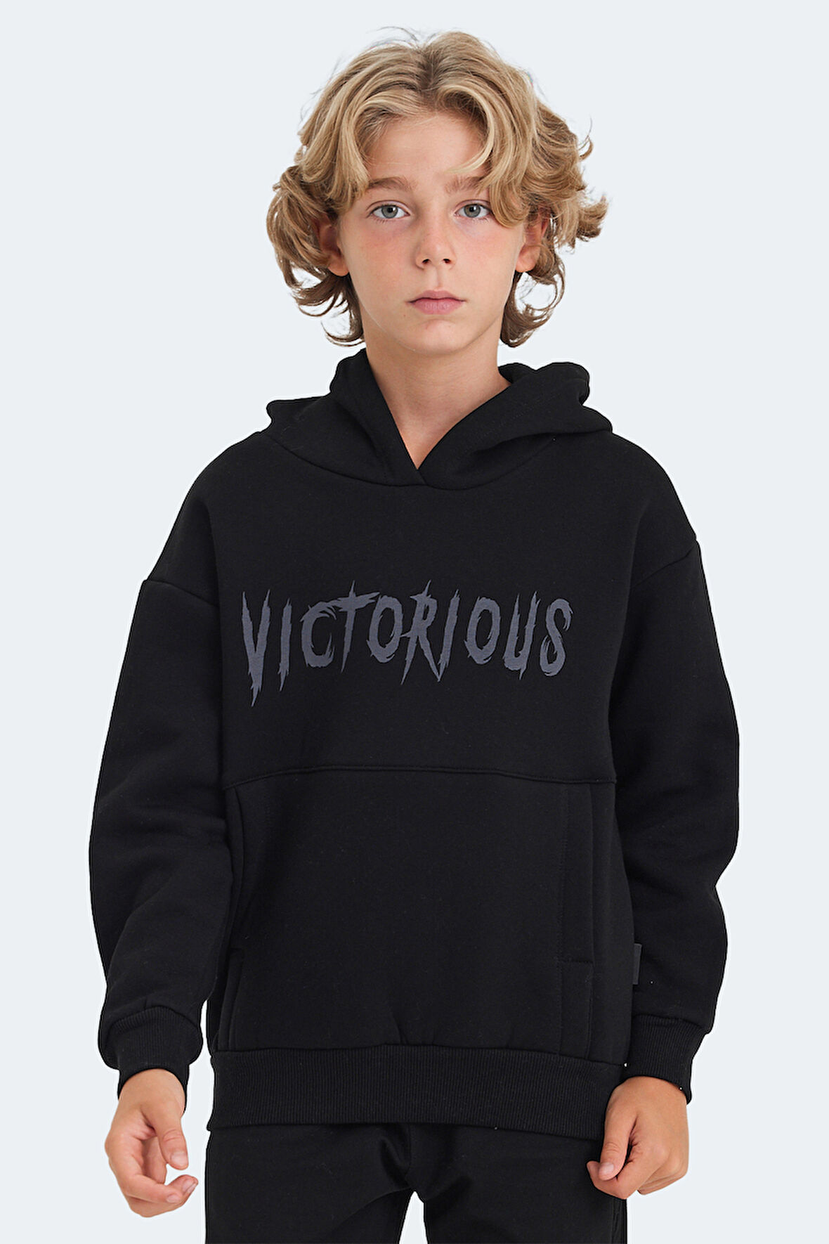 Slazenger LEXUS Çocuk Kapüşonlu Cepli Siyah Sweatshirt