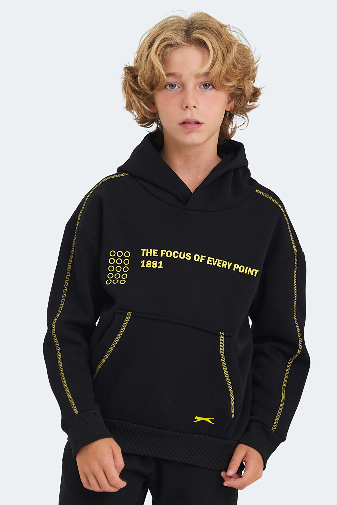 Slazenger LEVON Çocuk Kapüşonlu Cepli Siyah Sweatshirt