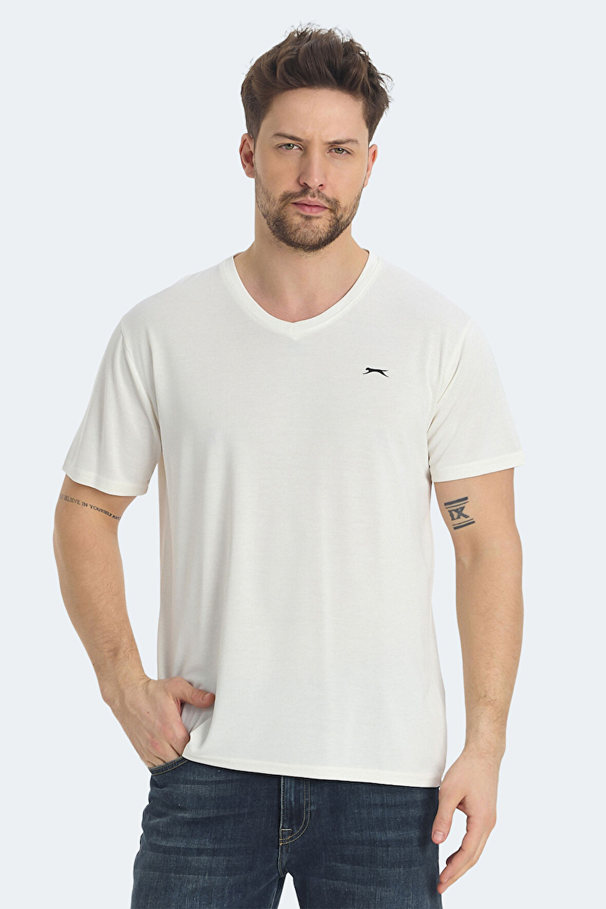 Slazenger KRAKKER Erkek V Yaka Ekru Tişört