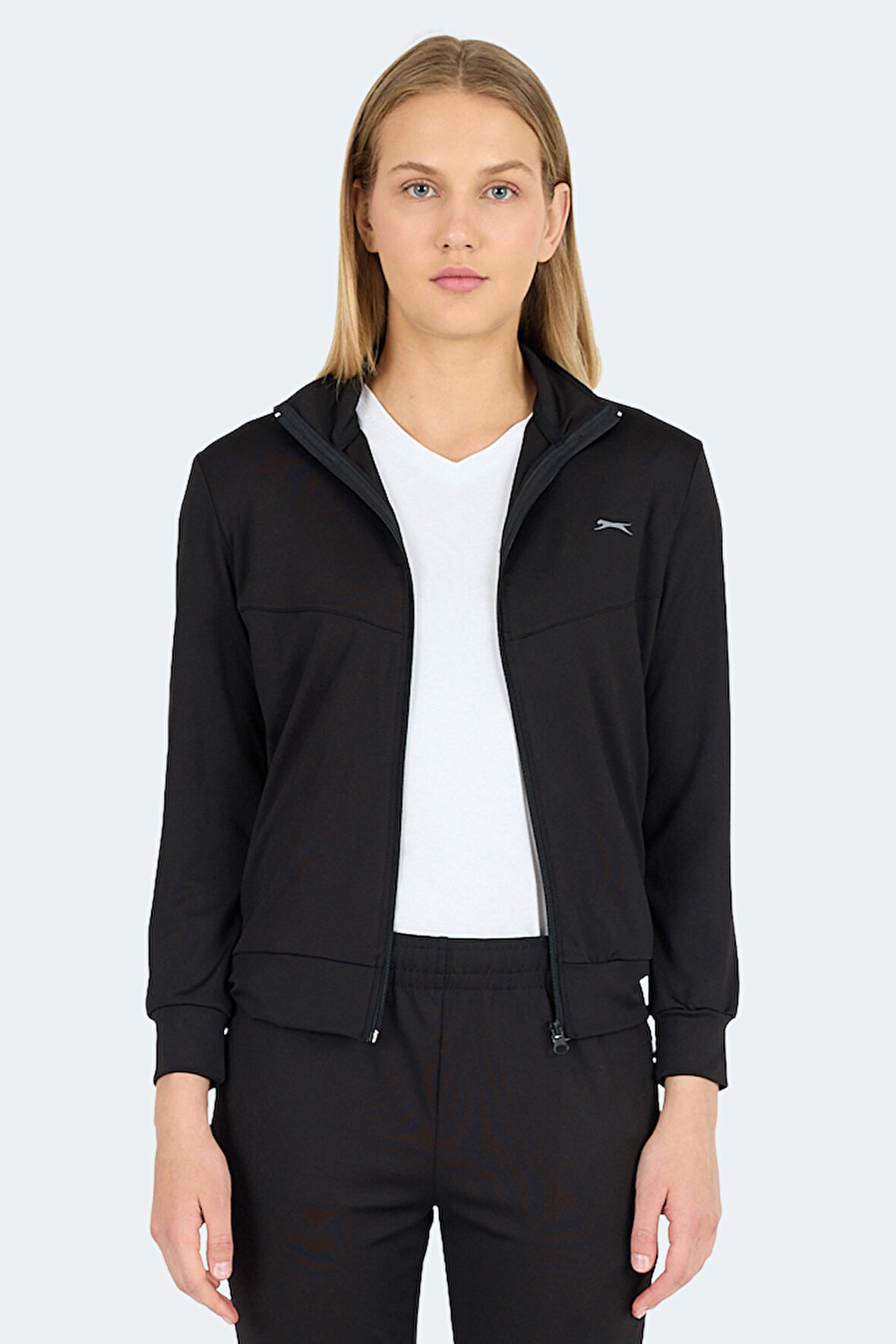 Slazenger REVOLT Kadın Dik Yaka Fermuarlı Siyah Sweatshirt