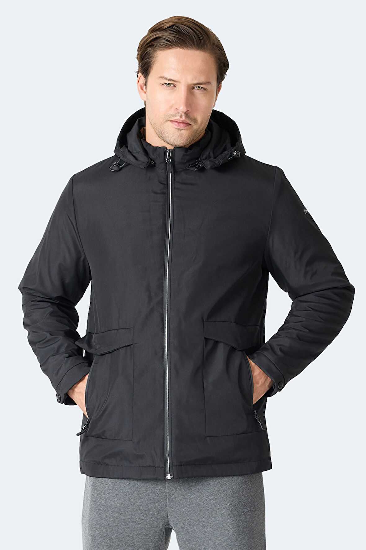 Slazenger GRAVEL Erkek Kapüşonlu Siyah Mont & Kaban