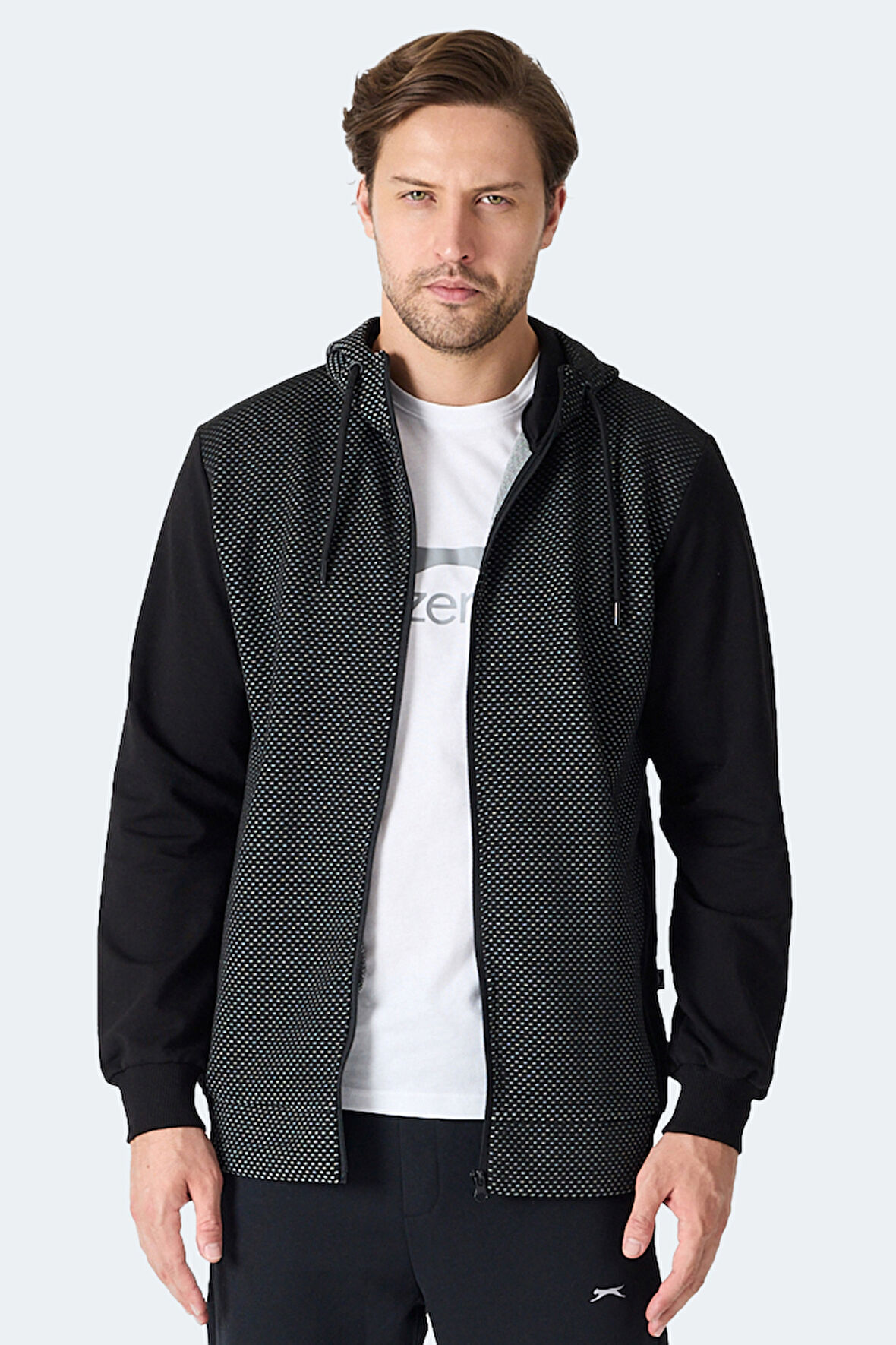 Slazenger FLAME Erkek Kapüşonlu Cepli Siyah Sweatshirt