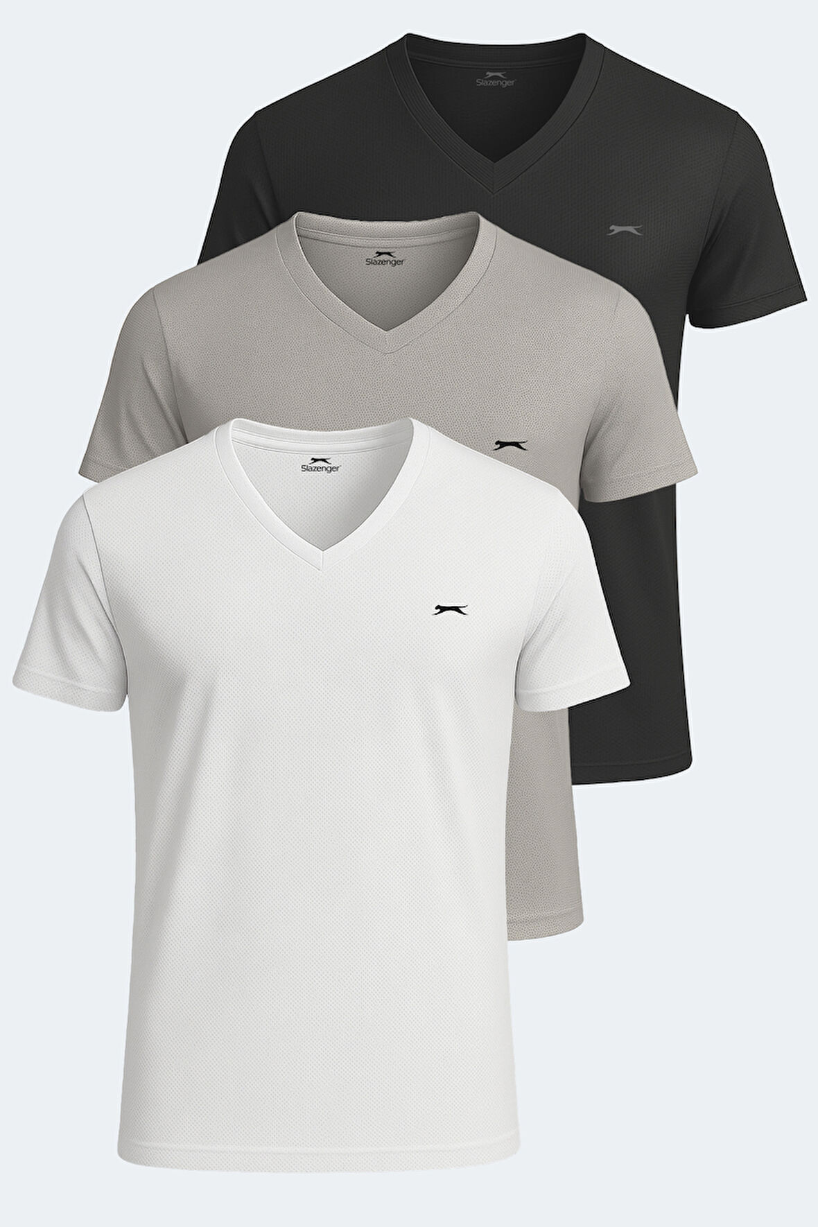 Slazenger KATRINA 3 lü Set Erkek  Beyaz - Siyah - Gri Tişört