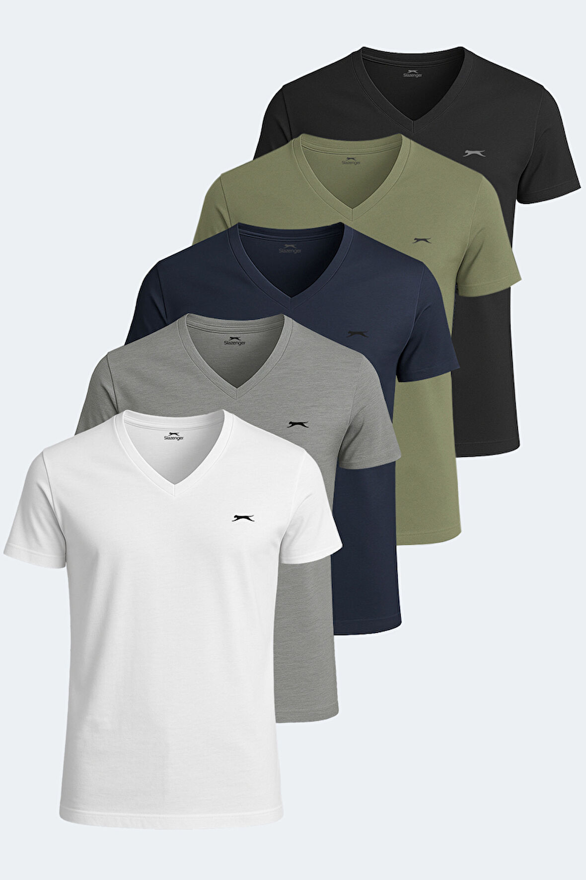 Slazenger SARGON 5 li Set Erkek  Beyaz - Siyah - Lacivert - Haki - Gri Tişört