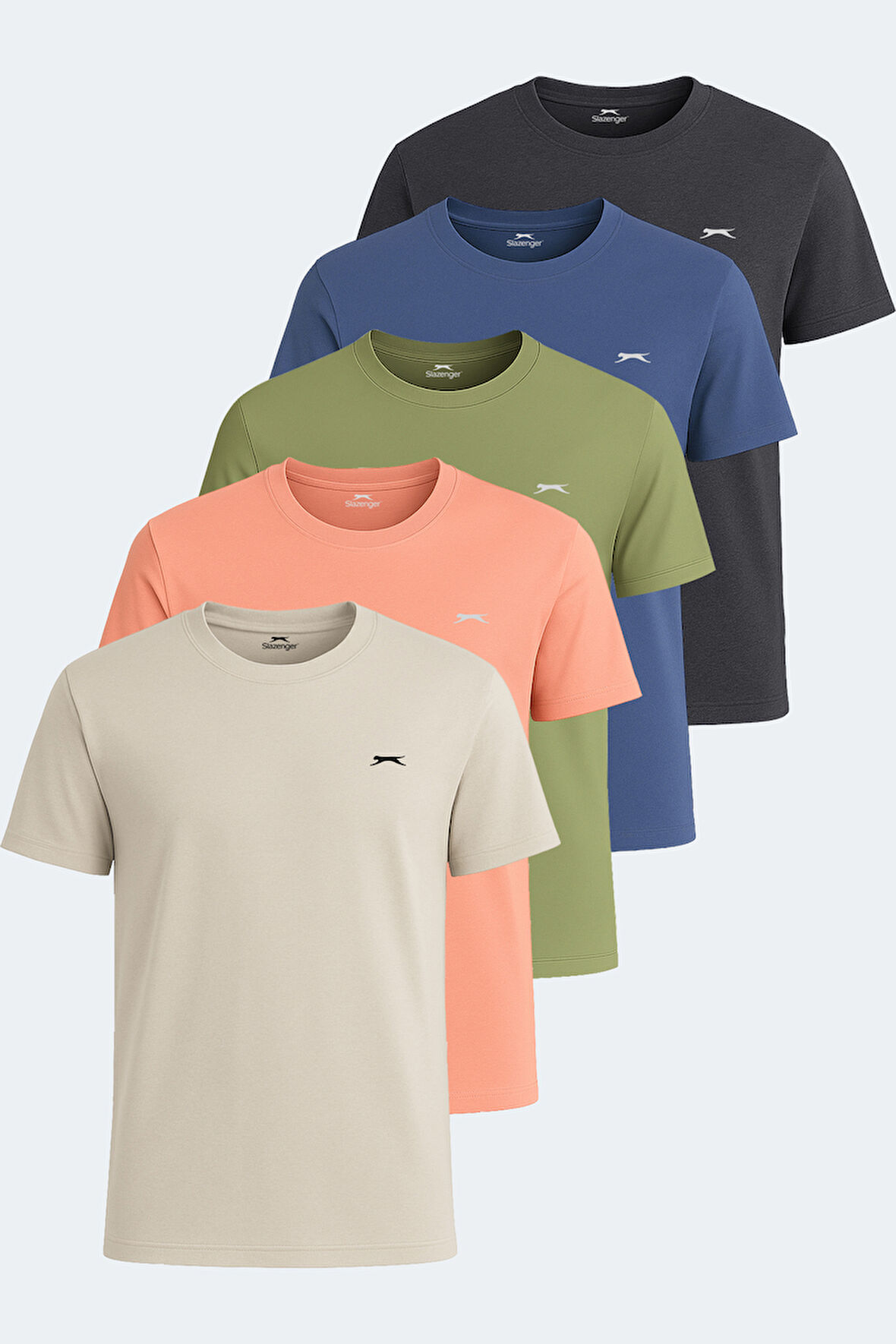 Slazenger KRATER 5 li Set Erkek  Somon - Koyu Gri - Indigo - Bej - Açık Yeşil Tişört