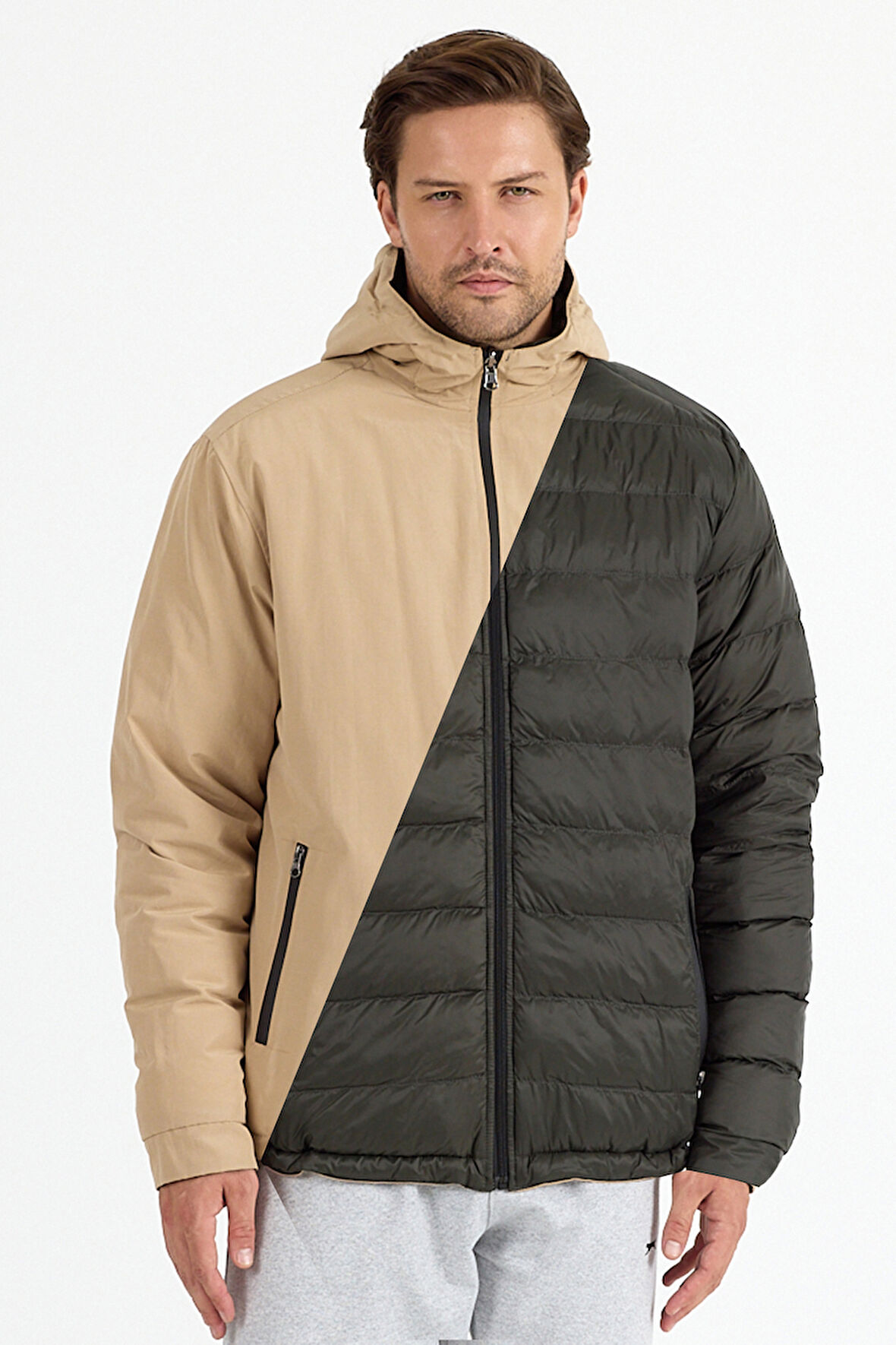 Slazenger BRELIS Erkek Çift Taraflı Bej Mont & Kaban