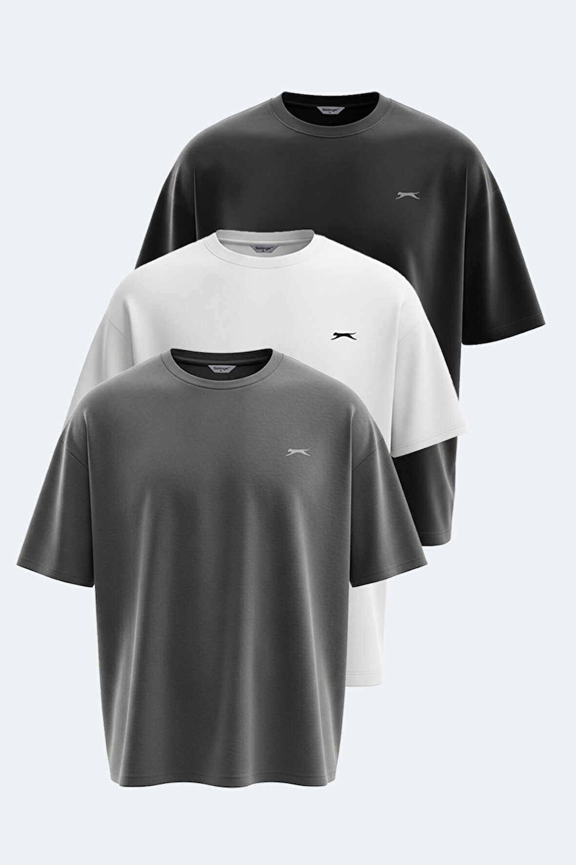 Slazenger KAISER 3 lü Set Erkek Oversıze Beyaz - Siyah - Antrasit Tişört