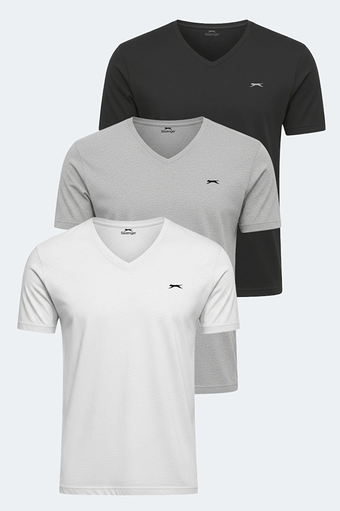 Slazenger RIVALDO 3 lü Set Erkek  Beyaz - Gri - Siyah Tişört