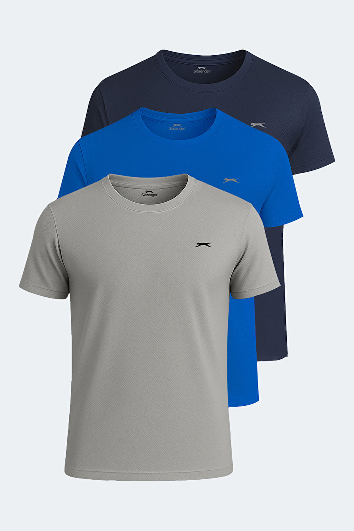 Slazenger OSWIN 3 lü Set Erkek  Gri - Lacivert - Saks Mavi Tişört