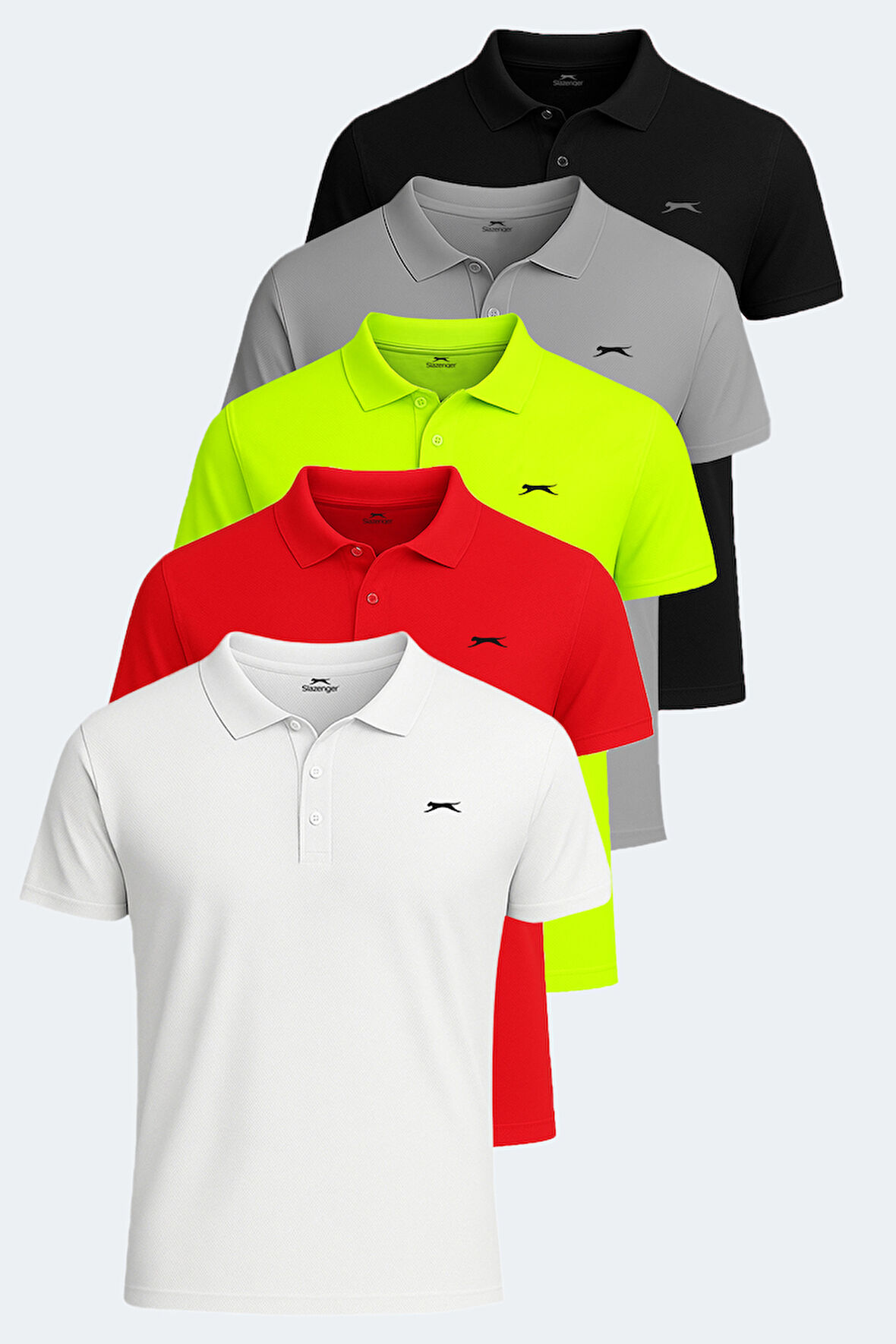 Slazenger SLOAN 5 li Set Erkek  Beyaz - Siyah - Gri - Neon Yeşili - Kırmızı Tişört