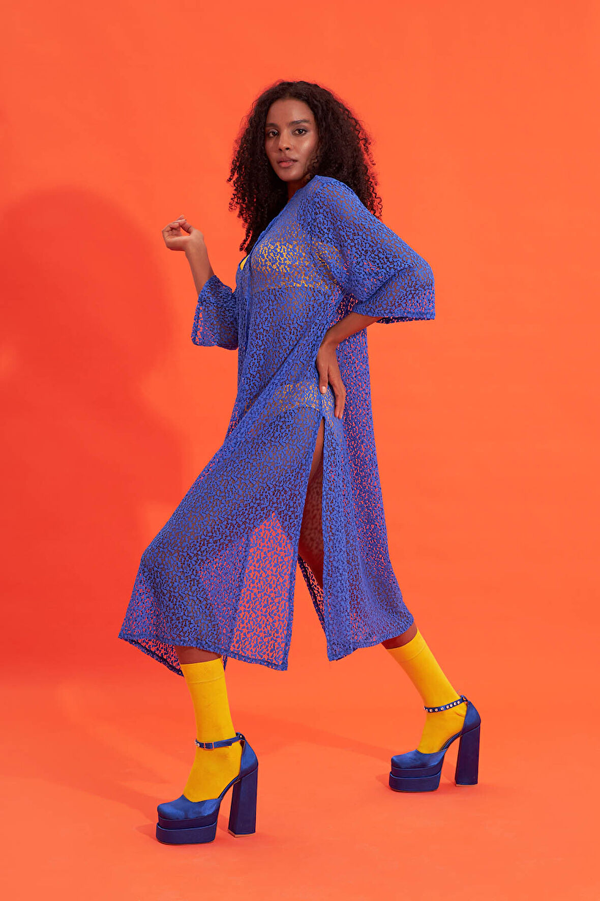 Saks Mavi Dantelli Uzun Elbise Pareo